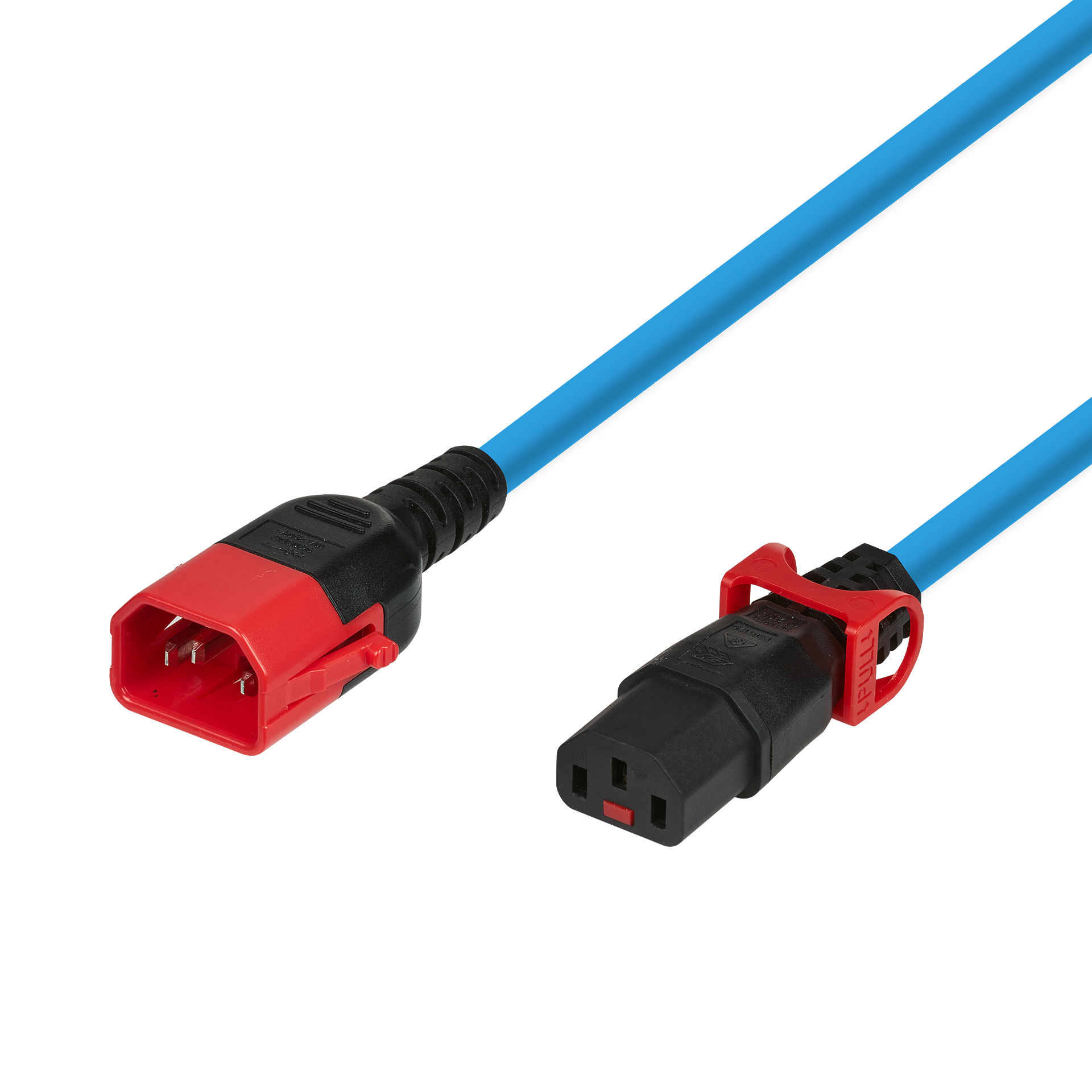 Extension Cable Dual Lock C14 - C13 IEC Lock, Blue, 1,5 m