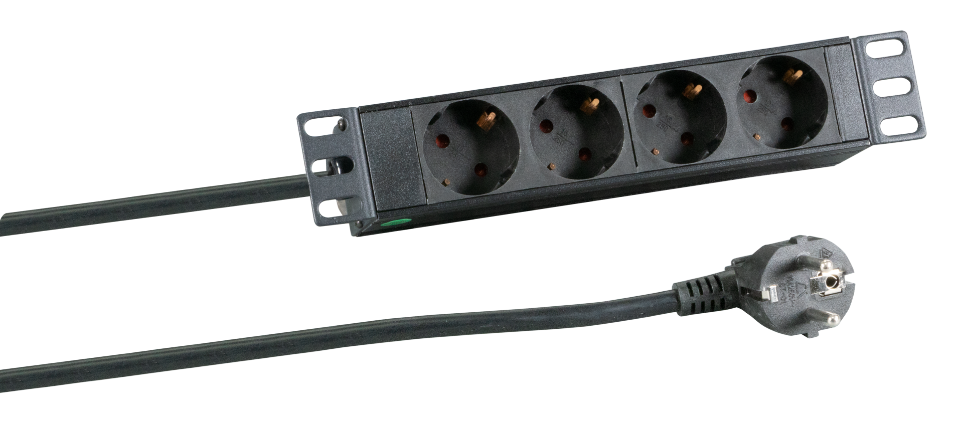 10“ 1U Socket Strip 4 x CEE 7/3 w/o Switch, in Alu Profile, Black