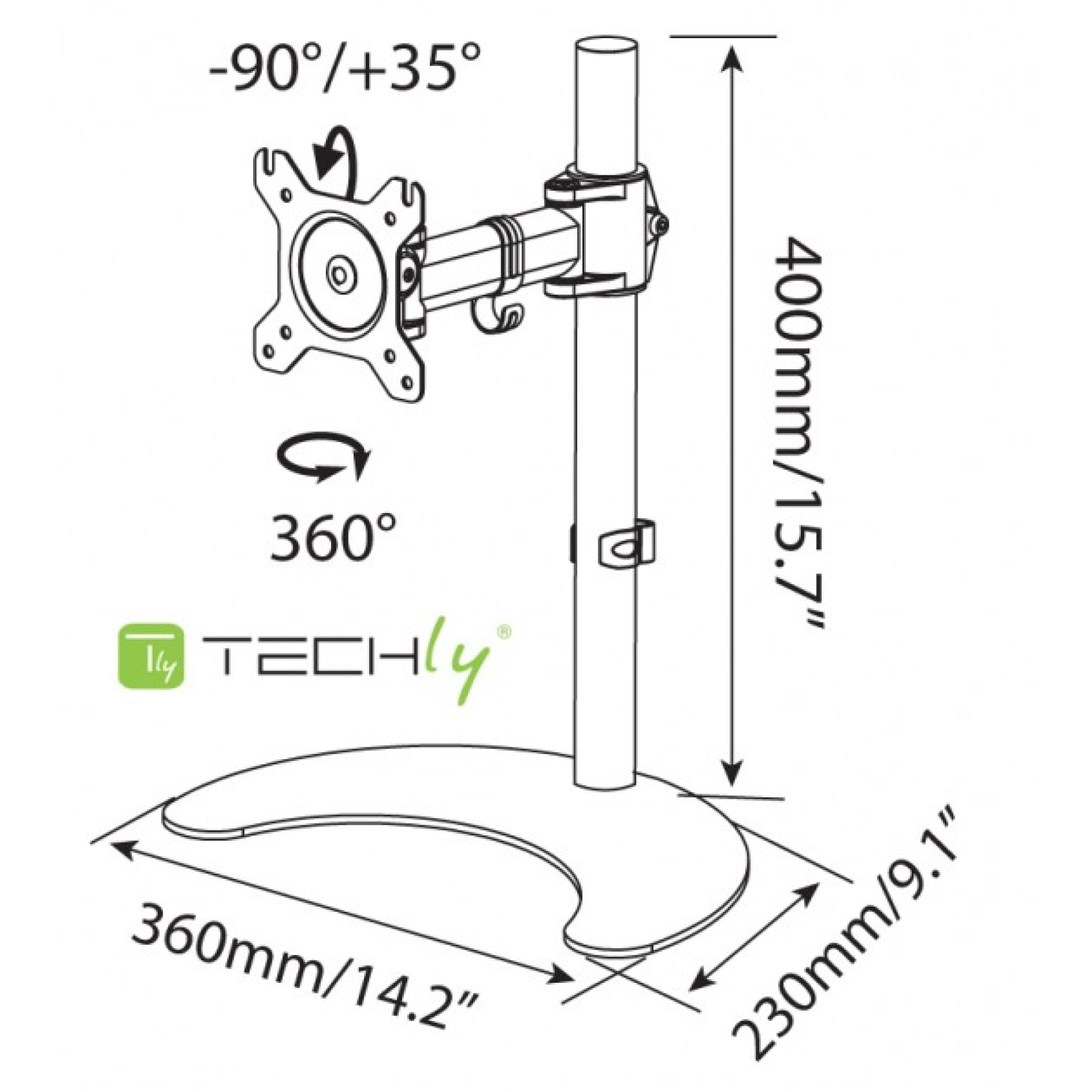 Desk stand for 1 LCD 13"-27", with base, swivable and rotatable