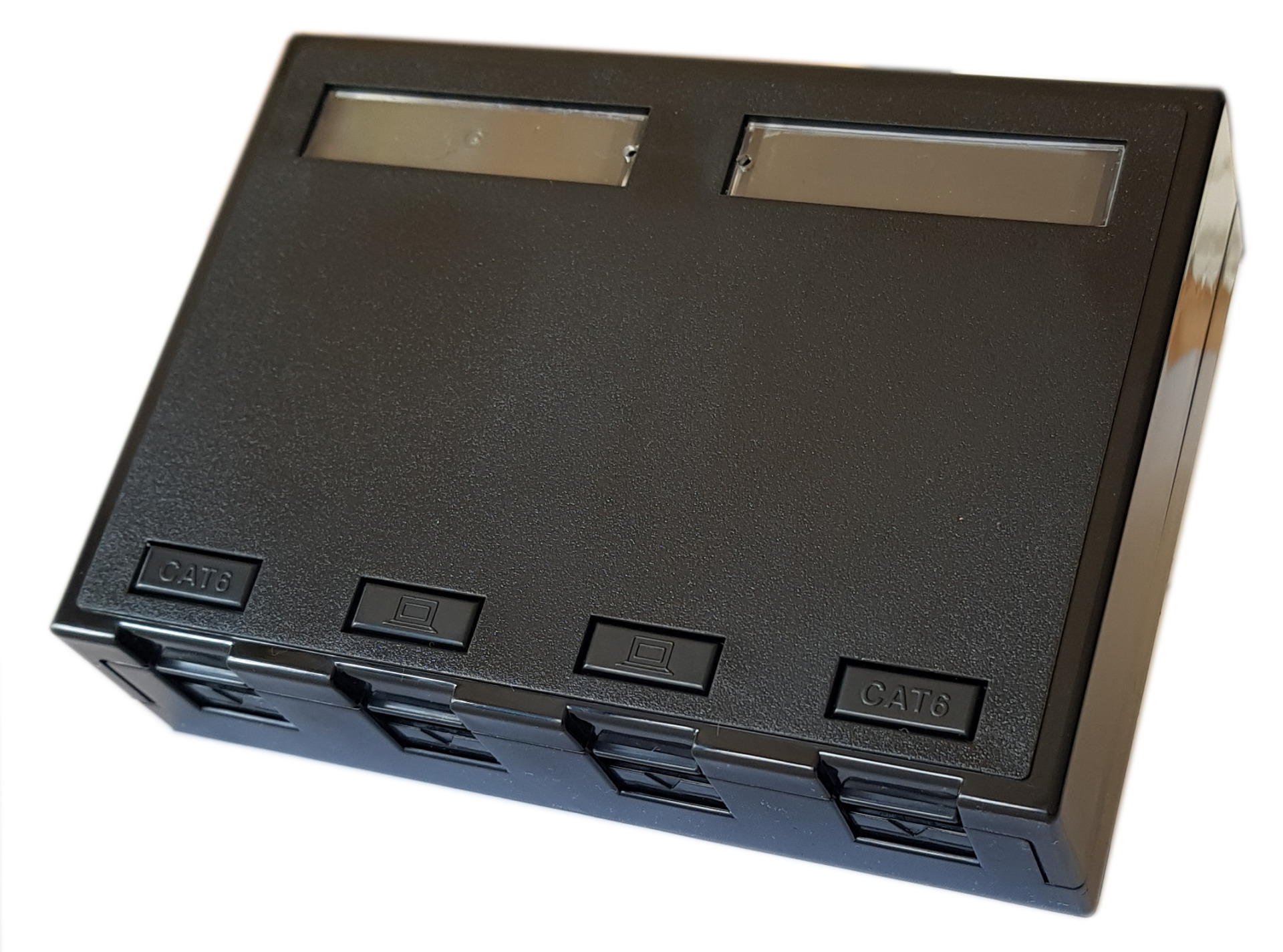 Officebox for 4 x RJ45 Keystone w shutter, Black RAL9006