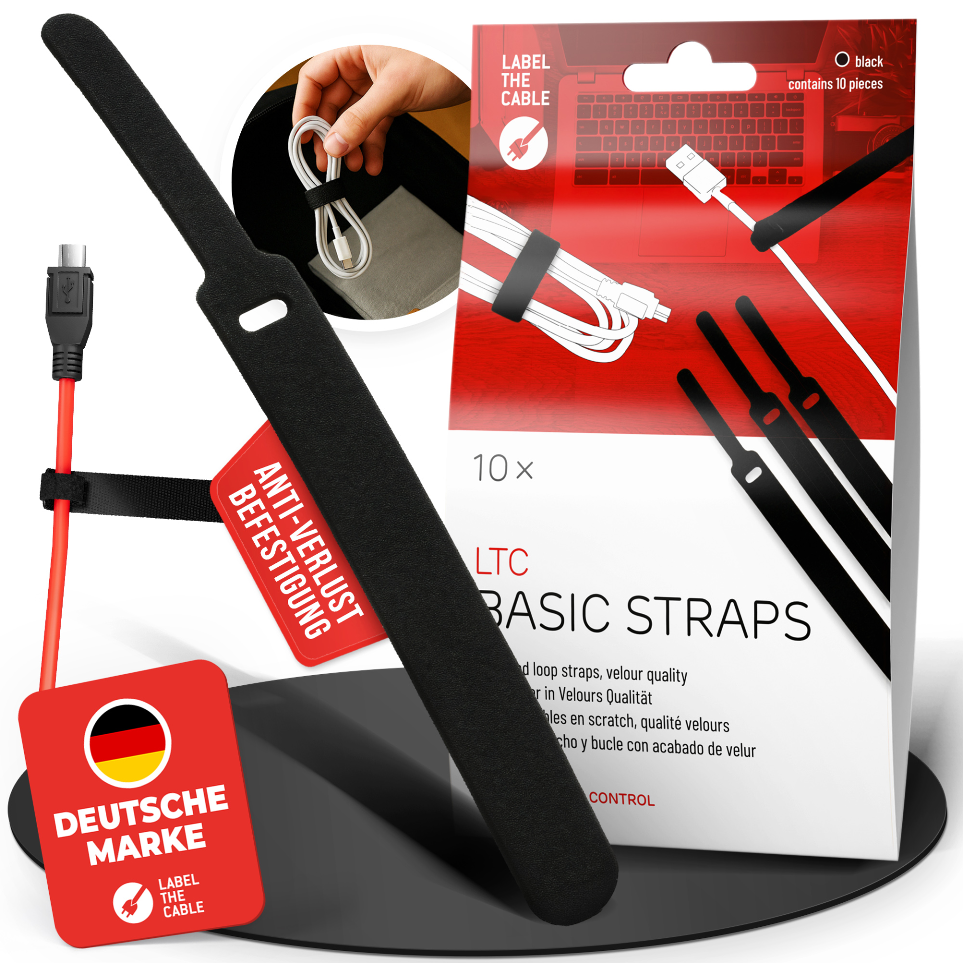 LTC BASIC STRAPS, hook and loops set of 10 pcs black