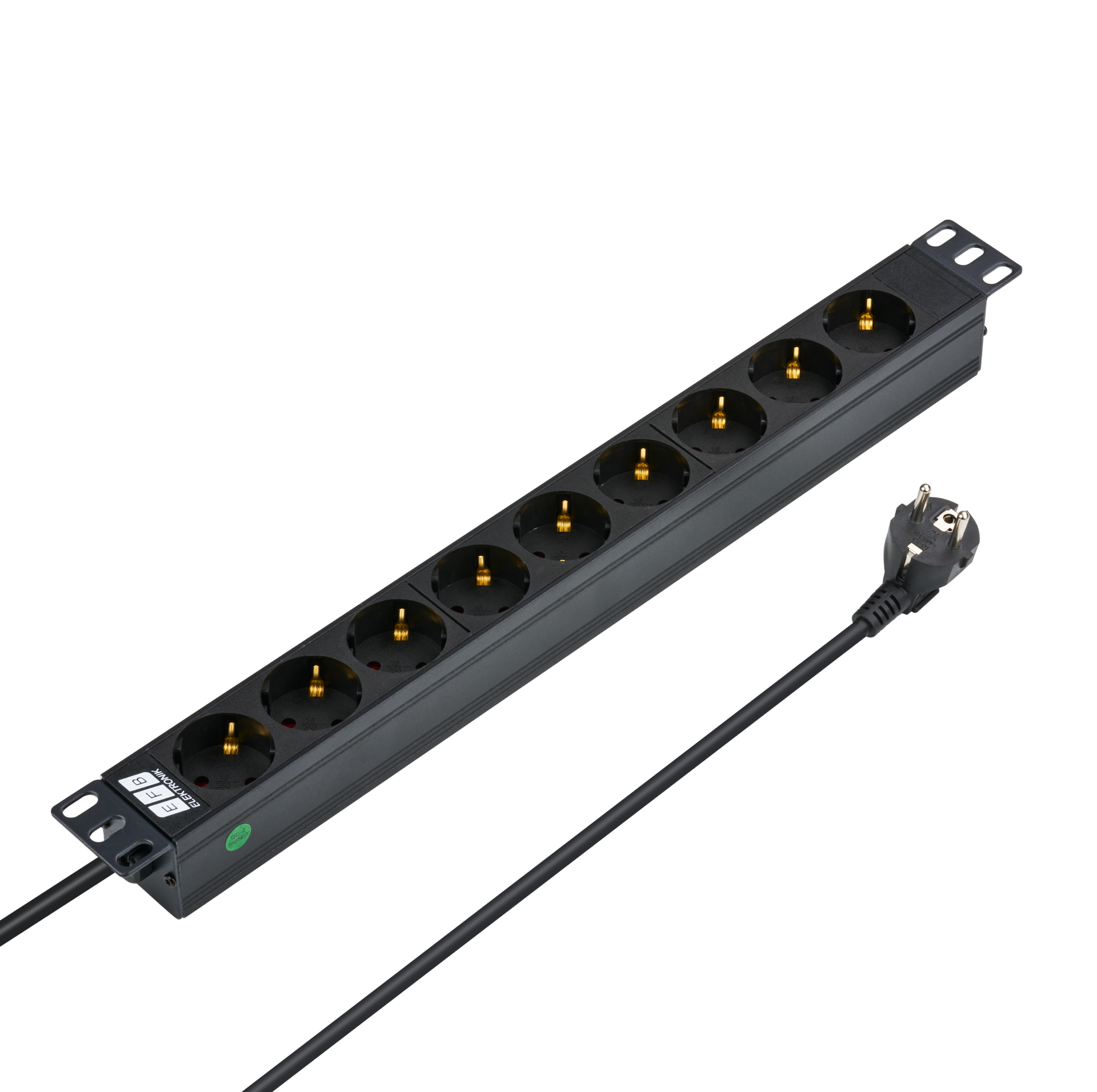 19“ 1U Socket Strip 9 x CEE 7/3 without Switch, in Alu Profile, Black