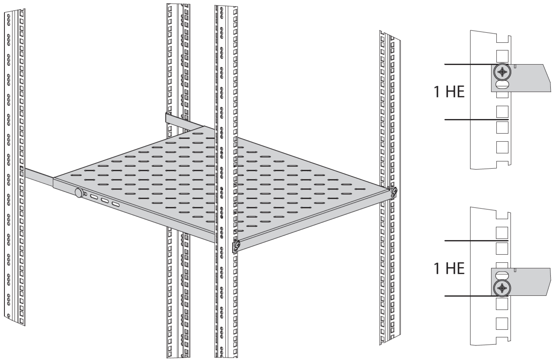 19" 0.5U Shelf, Fixed, MD 550..650 mm, Max. Load 70 kg, CD 800, RAL7035