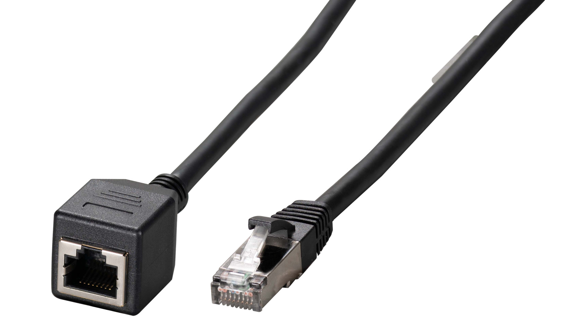 RJ45 patch cable extension Cat.6A, S/FTP, AWG26, black, 1m