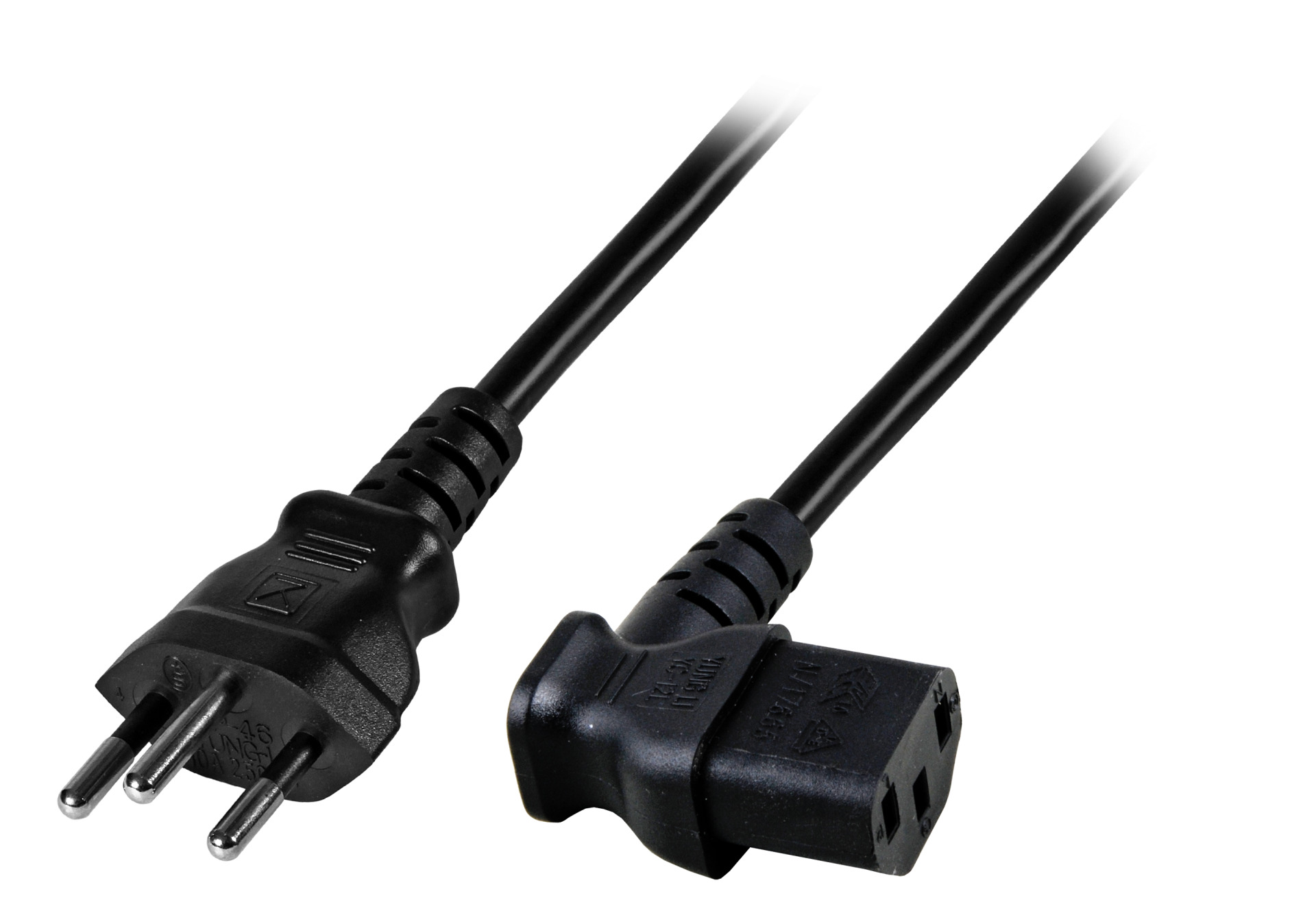 Power Cable Switzerland Type 12 - C13 90°, Black