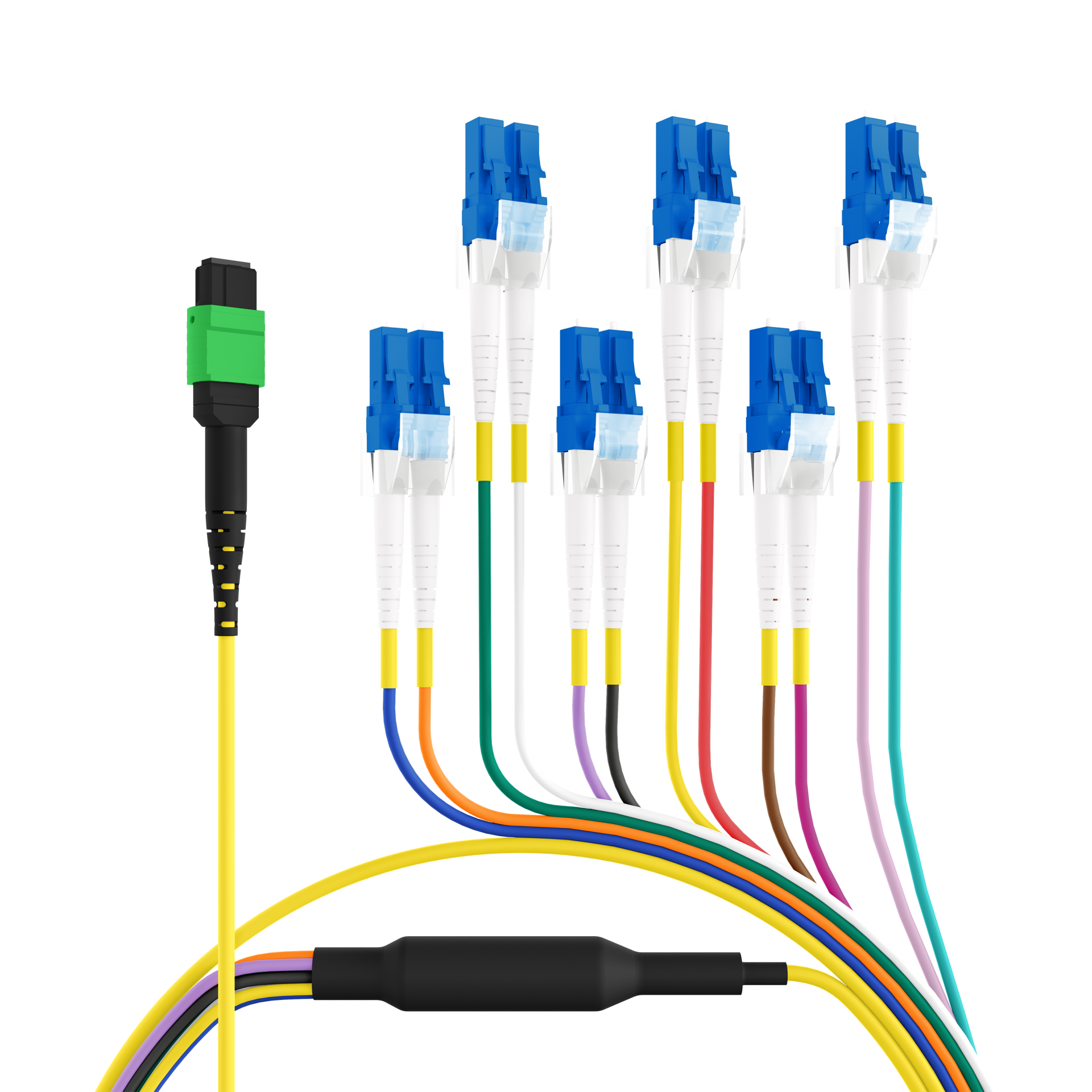 MTP®/APC(F)-LC Trunk cable OS2 12 fibers Typ B LSZH yellow 3m