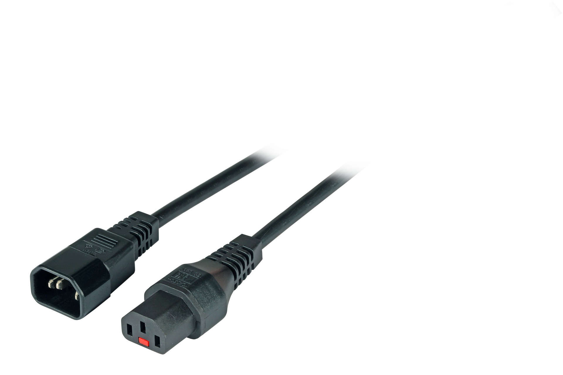 Extension Cable C14 180° - C13 180°, Black, 1.5 m, 3 x 1.00 mm², IEC Lock