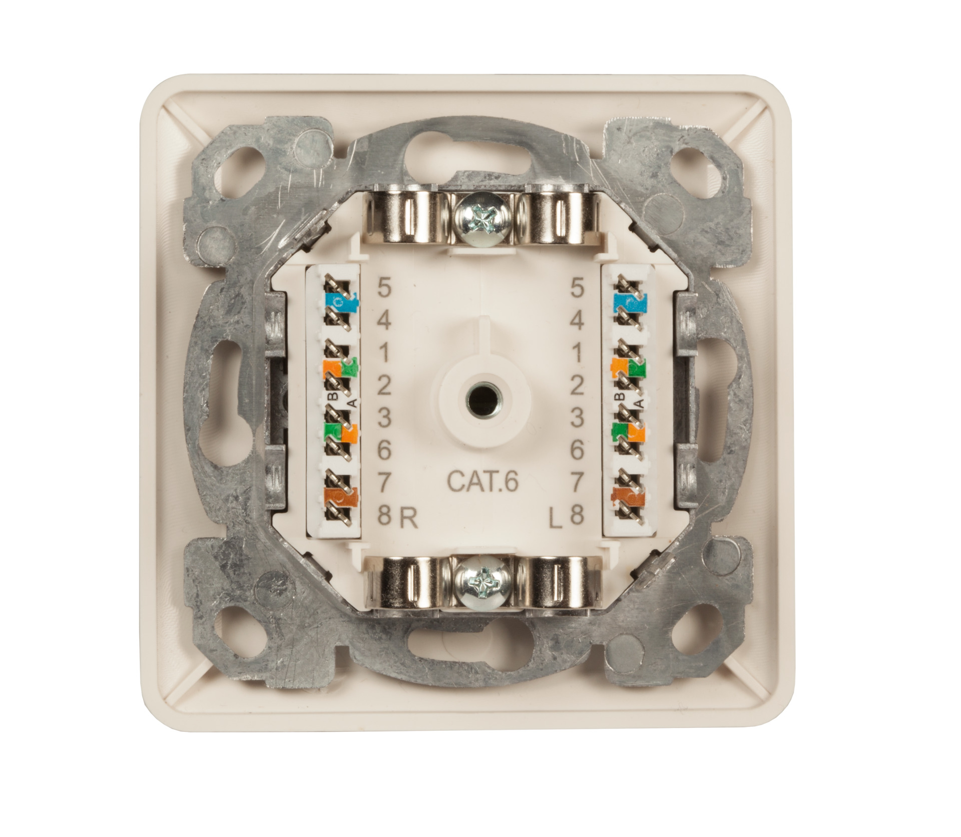 Data outlet Cat.6 250MHz, up/down, Flush, 2xRJ45, RAL9010