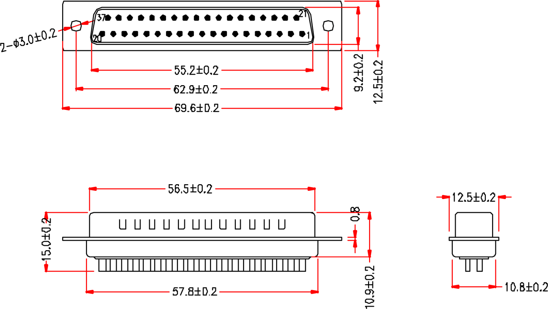 Dsub Solder Plug EDS 09 LL/Z, 37-pole