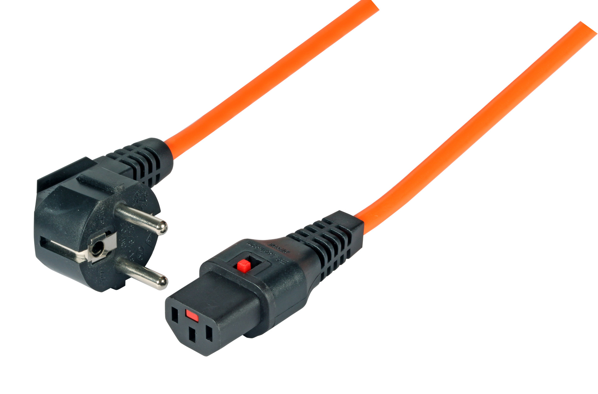 Power Cable CEE7/7 90° - C13 180°, Black, 2.0 m, 3 x 1.00 mm², IEC Lock