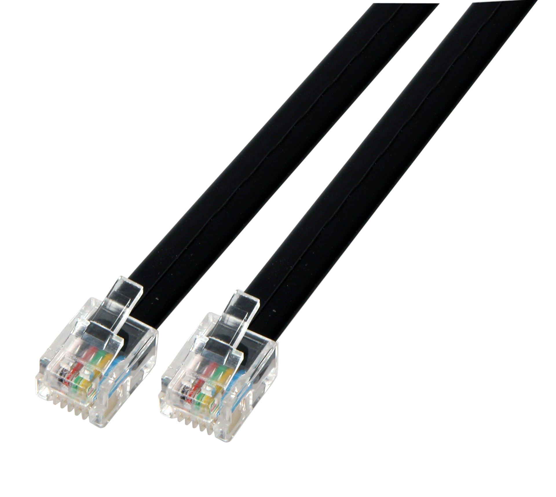 Modularkabel RJ11 (6/4) / RJ11 (6/4) 4-fach Flachkabel, 1,0m, schwarz