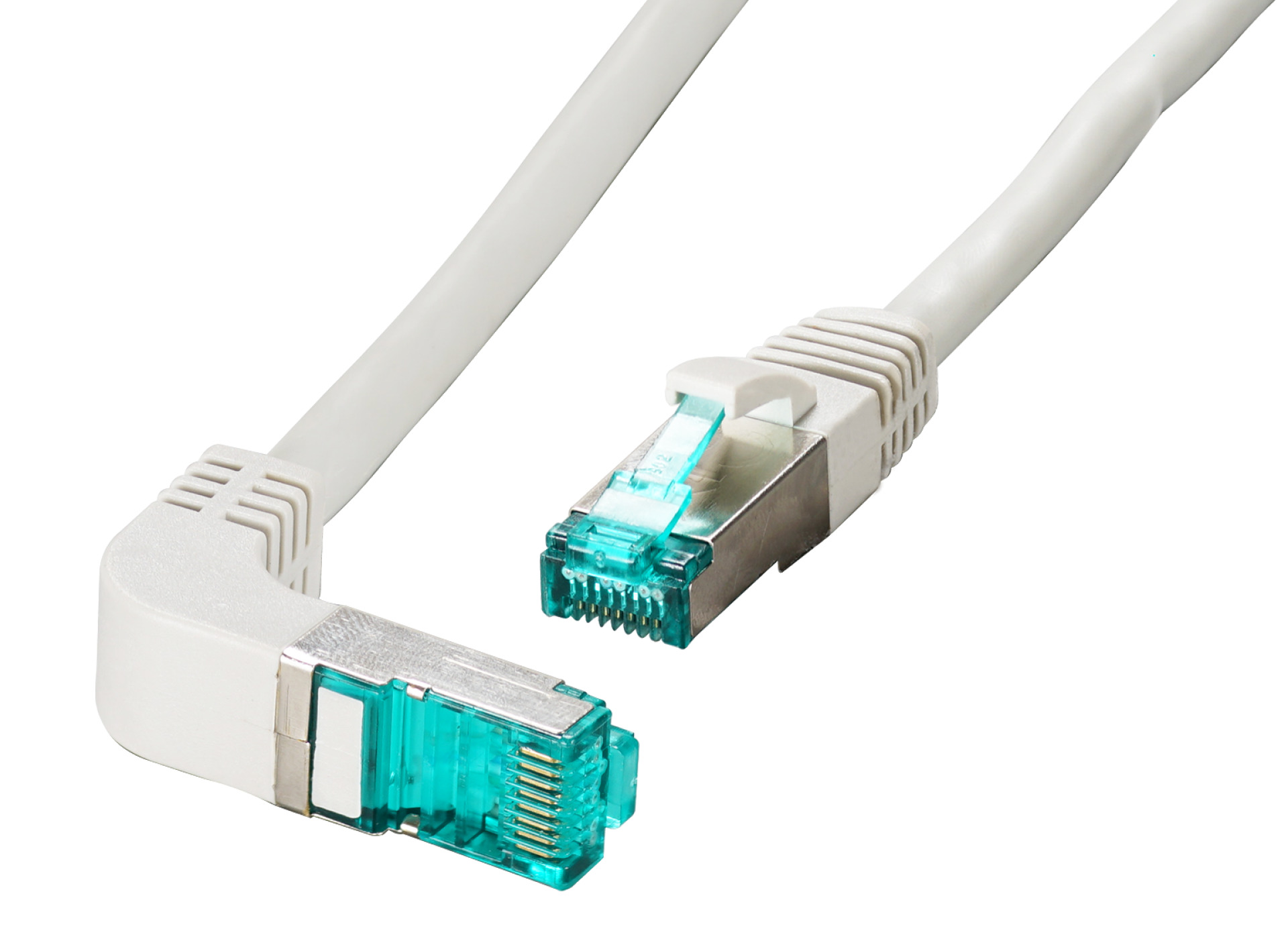 RJ45 Patch cable S/FTP, Cat.6A, LSZH, one side 90° angled, 0,25m, grey