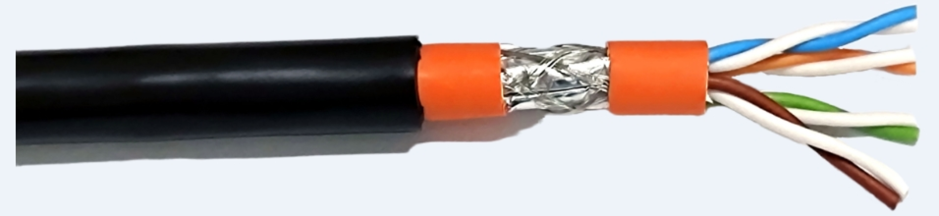 Cat.7 In-/Outdoor cable 1200MHz AWG23 S/FTP,PE jacket, inner Dca, Sw& Or,50m