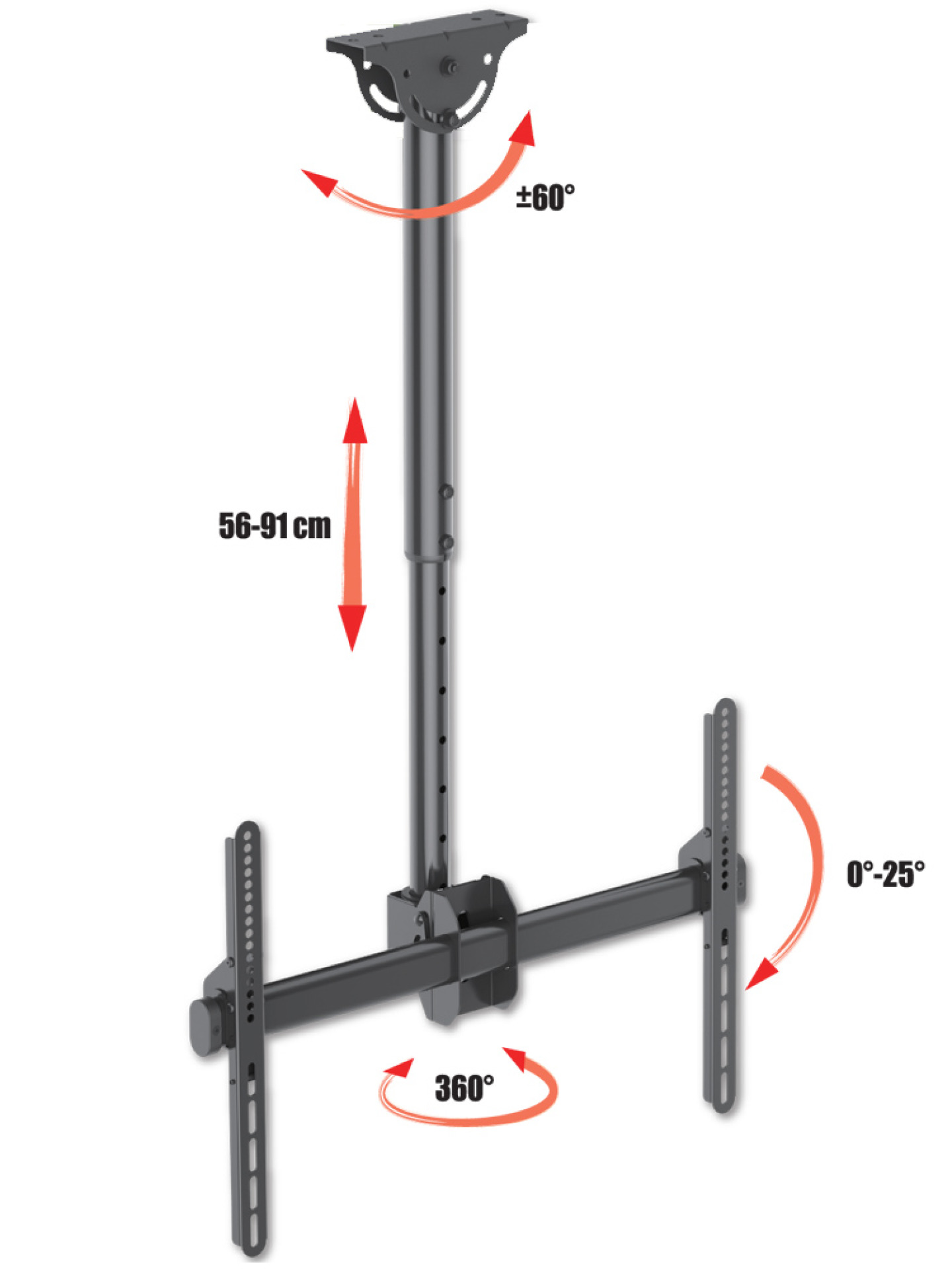 Telescopic universal ceiling support for 1 LED LCD TV 37"-70"