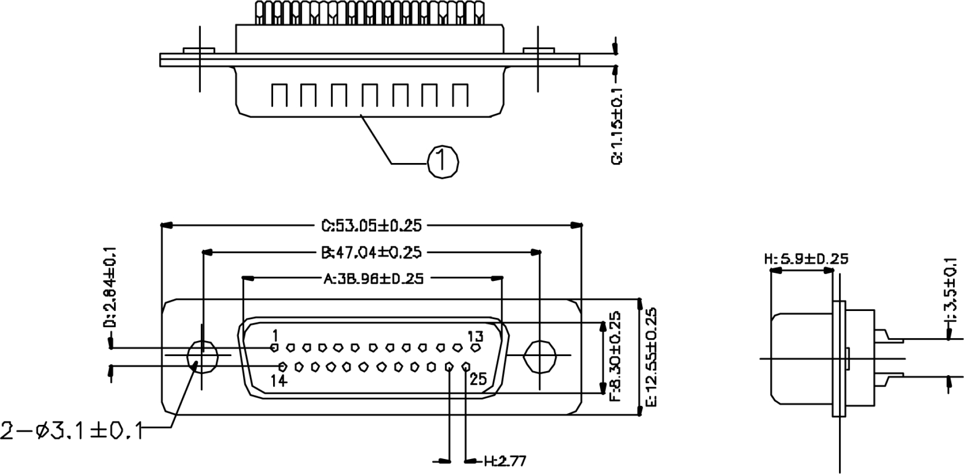 Dsub Solder Plug EDS 09 LL/Z, 25-pole