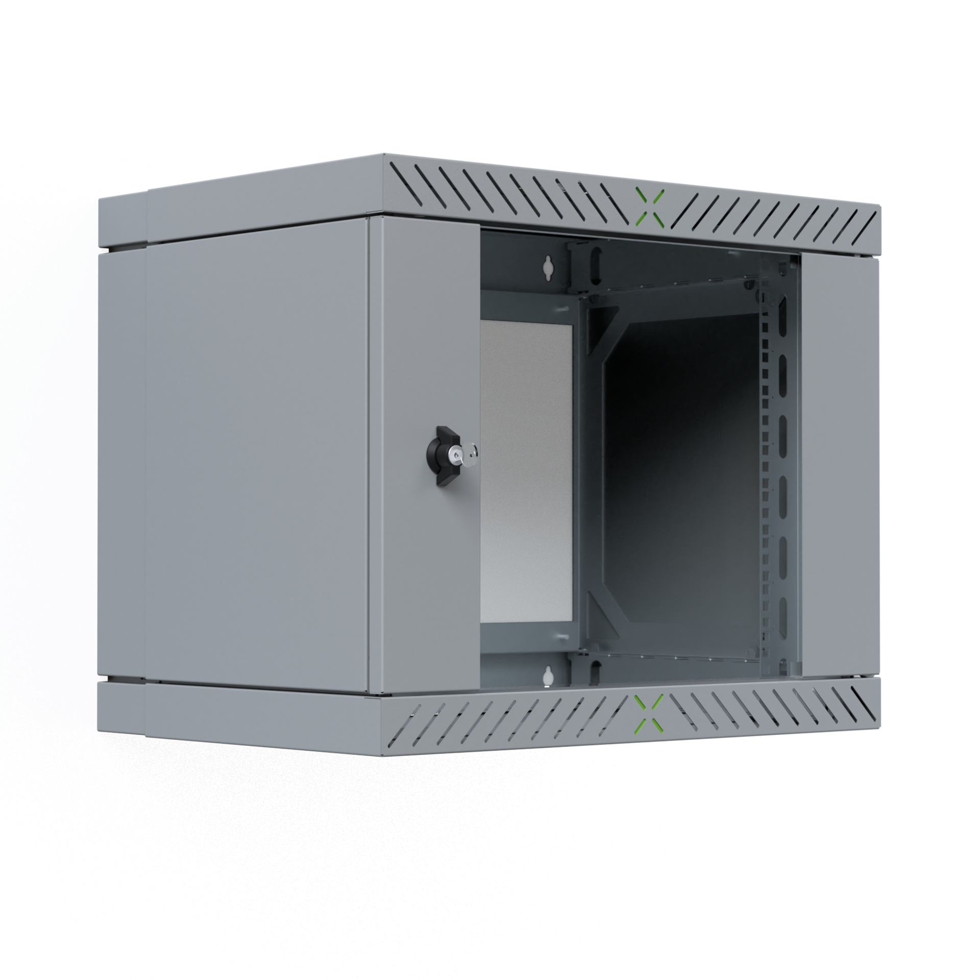 Wall Cabinet X-Rack w. glass door 400-600mm 9U Grey RAL7035