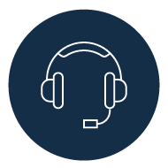 Ikon af et headset med mikrofon på en mørkeblå baggrund - symbol for kommunikation, kundeservice og lydtilbehør