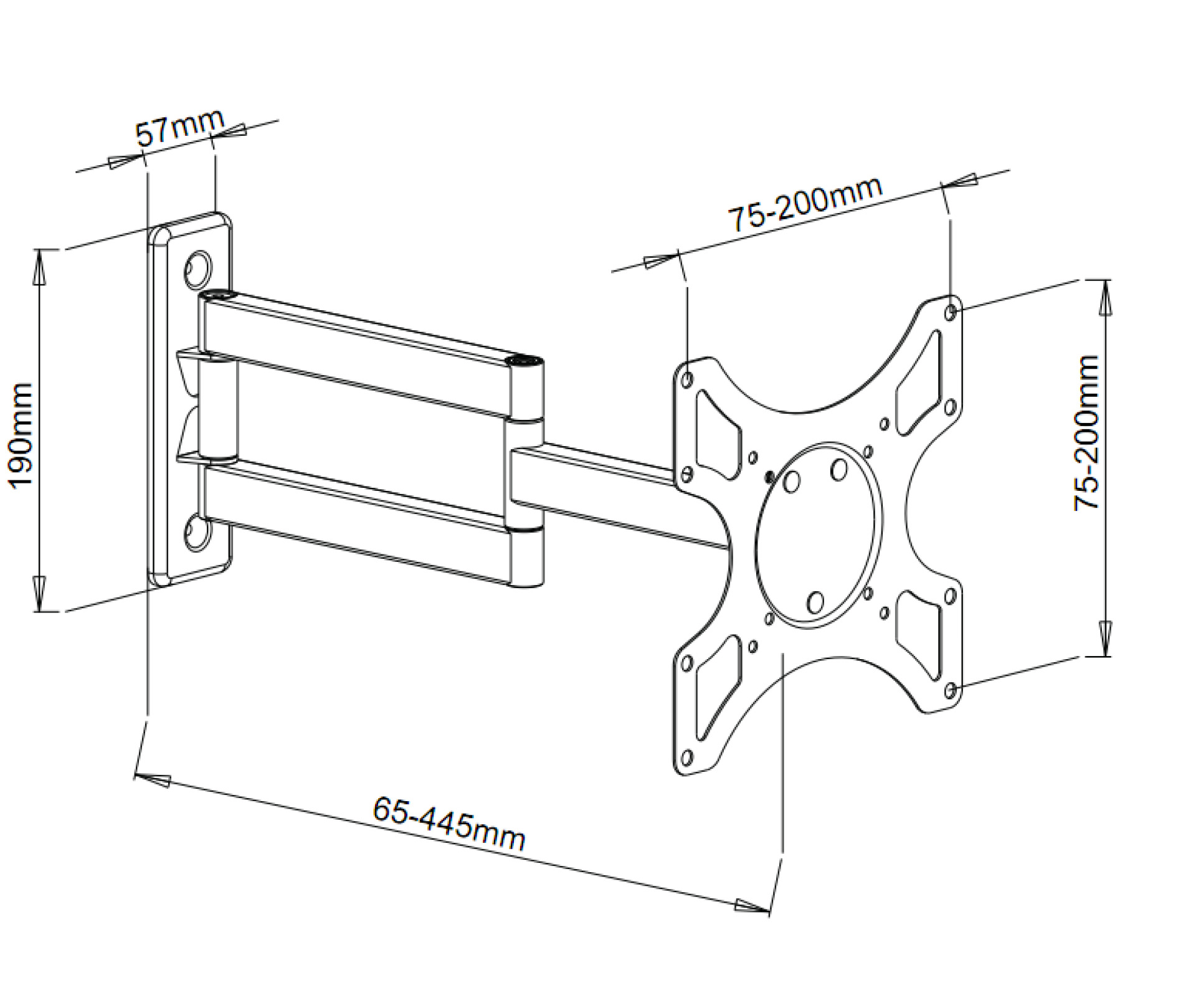 Wall bracket for LCD TV LED 19" - 37" tilting swivel 3 joints black