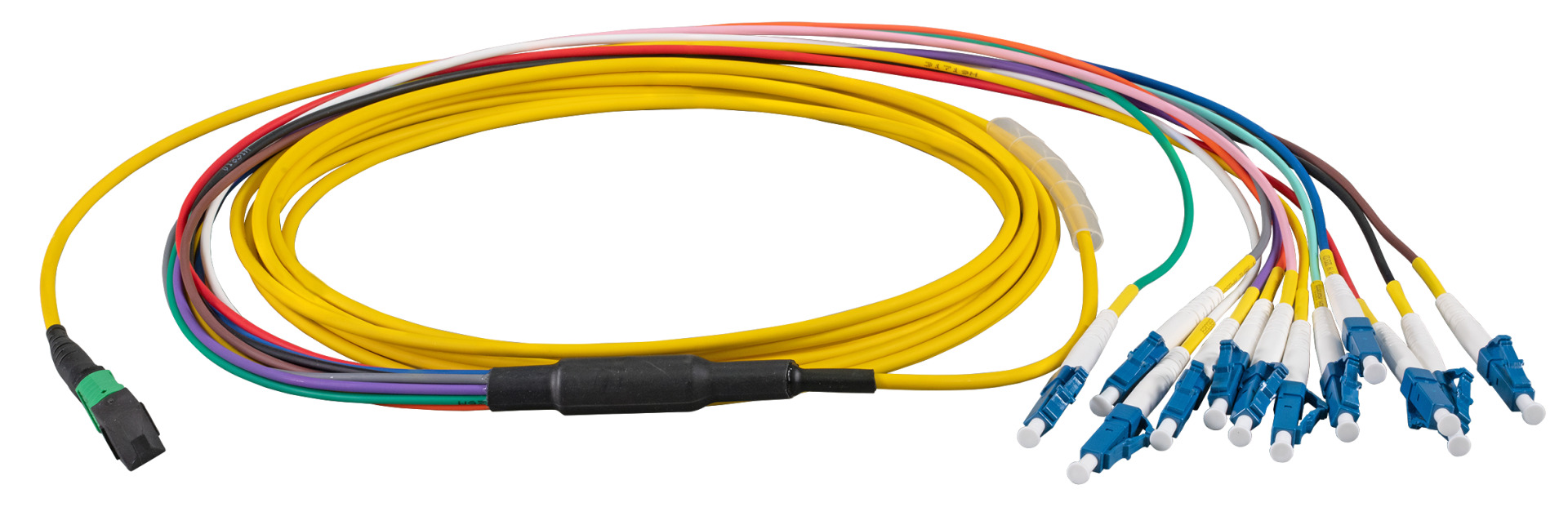 MTP®-F/LC/APC 12-fiber patch cable OS2, LSZH yellow, 1m