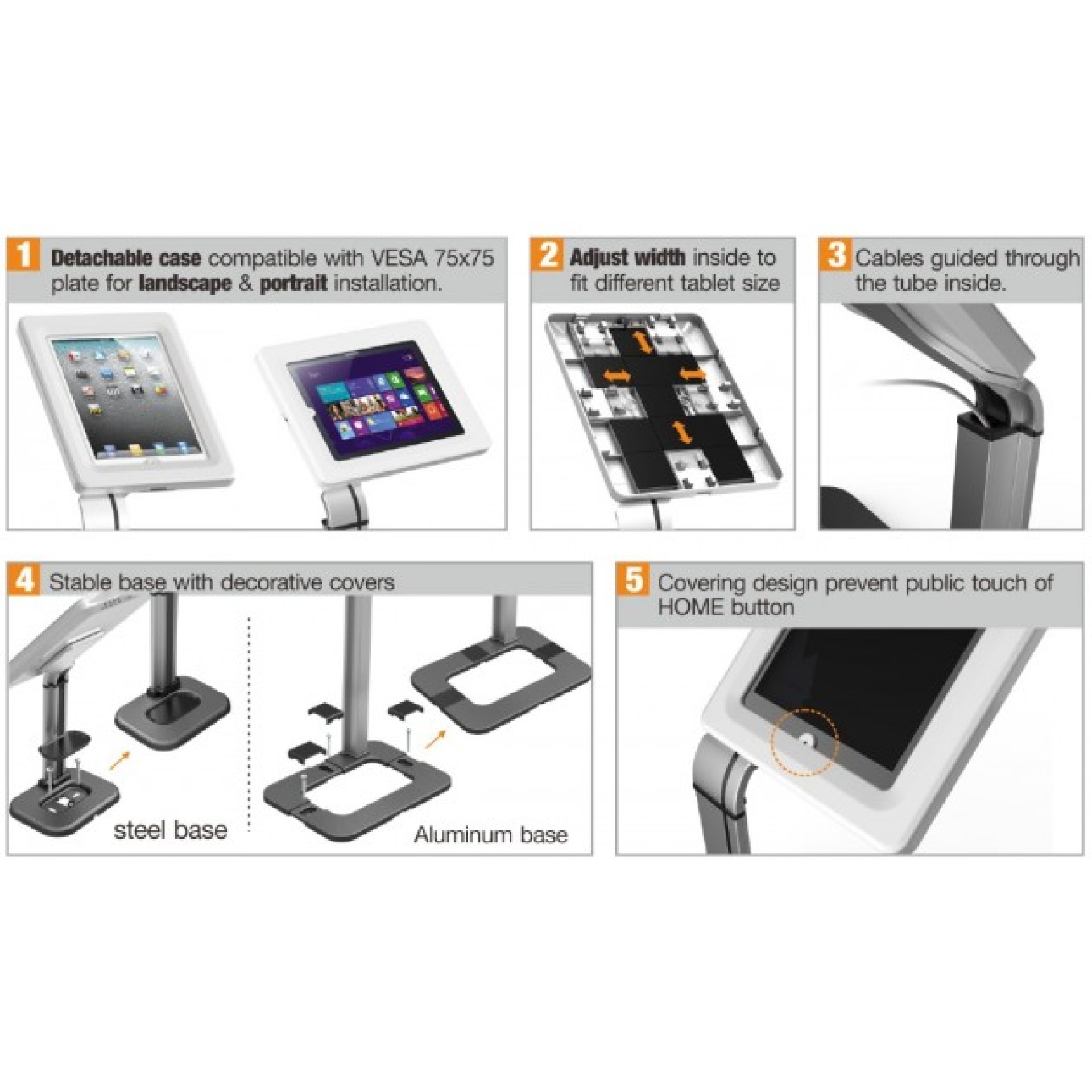 Floor stand for iPad/Tablet 9.7"-10.1", with Safety Lock