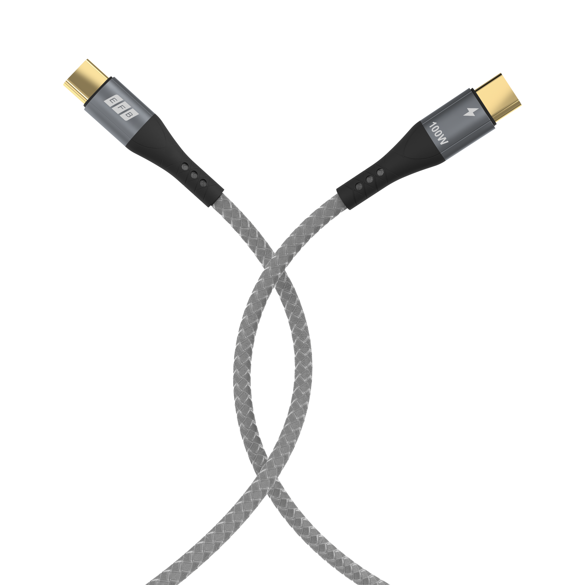 USB-C cable set 100W PD 3.0 5A E-Marker Chip 2x2m grey gold contacts textilecoat