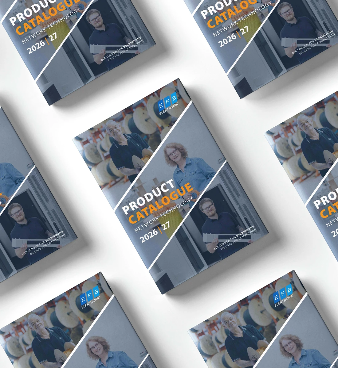 EFB-Elektronik produktkatalog 2026 i en stak