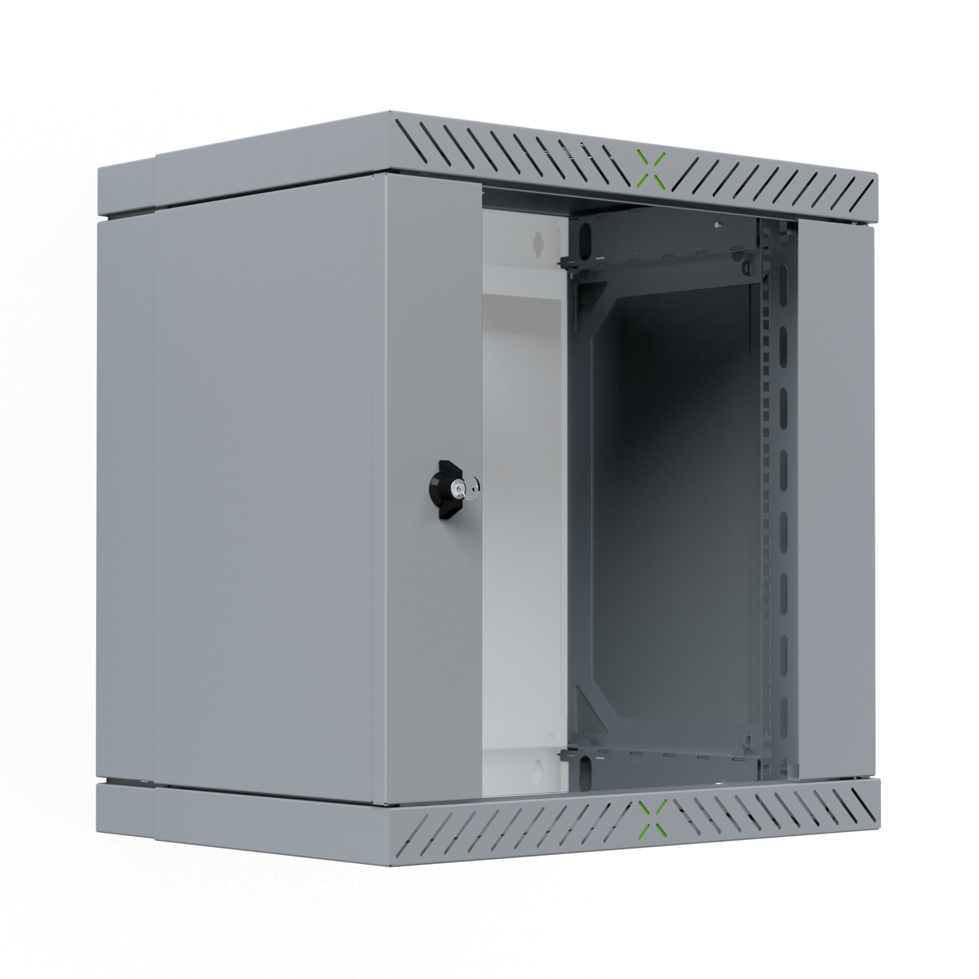 Wall Cabinet X-Rack w. glass door 400-600mm 12U Grey RAL7035