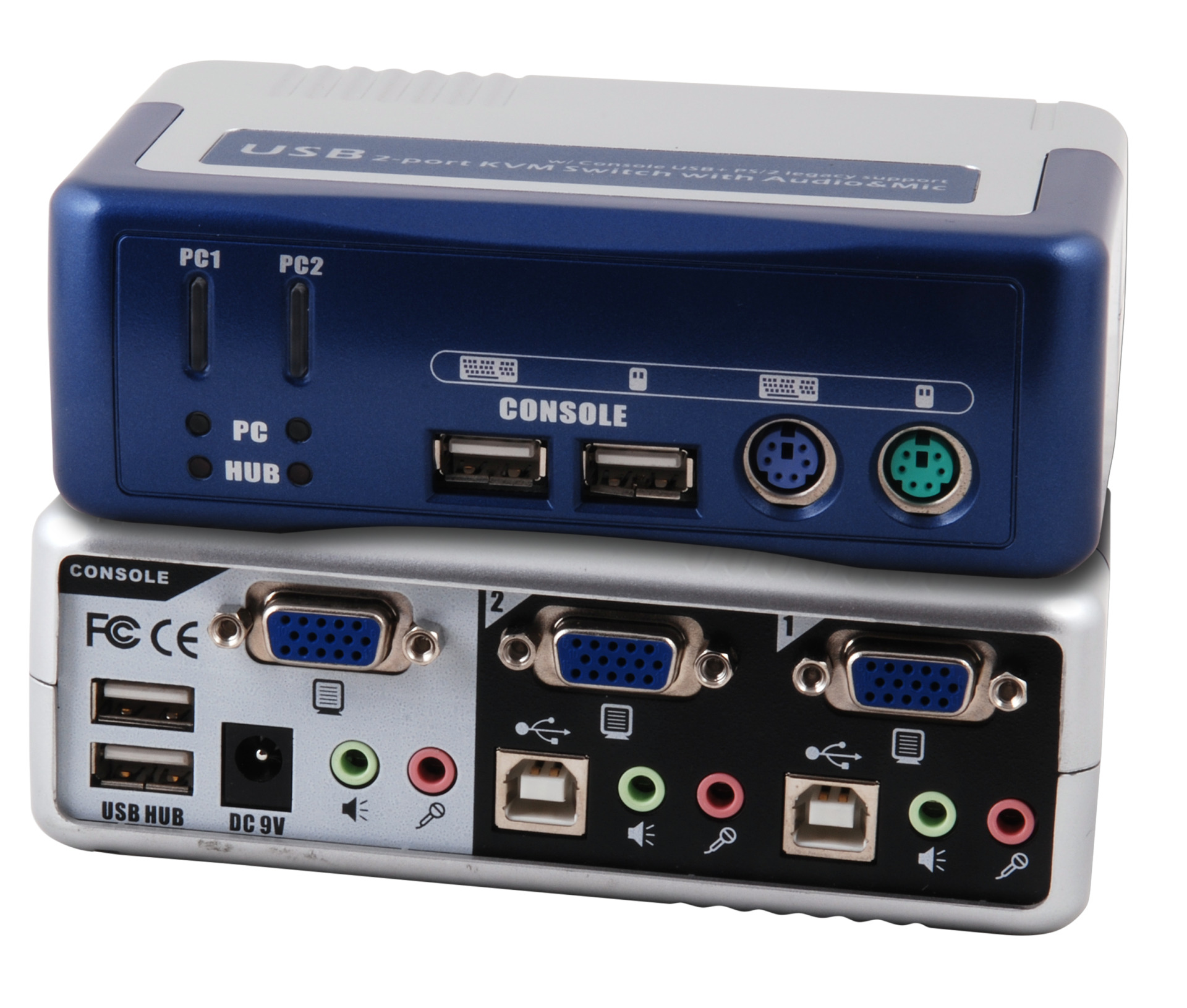 2-Port KVM Switch PS/2-USB-Audio-USB2.0 Hub incl. cableset