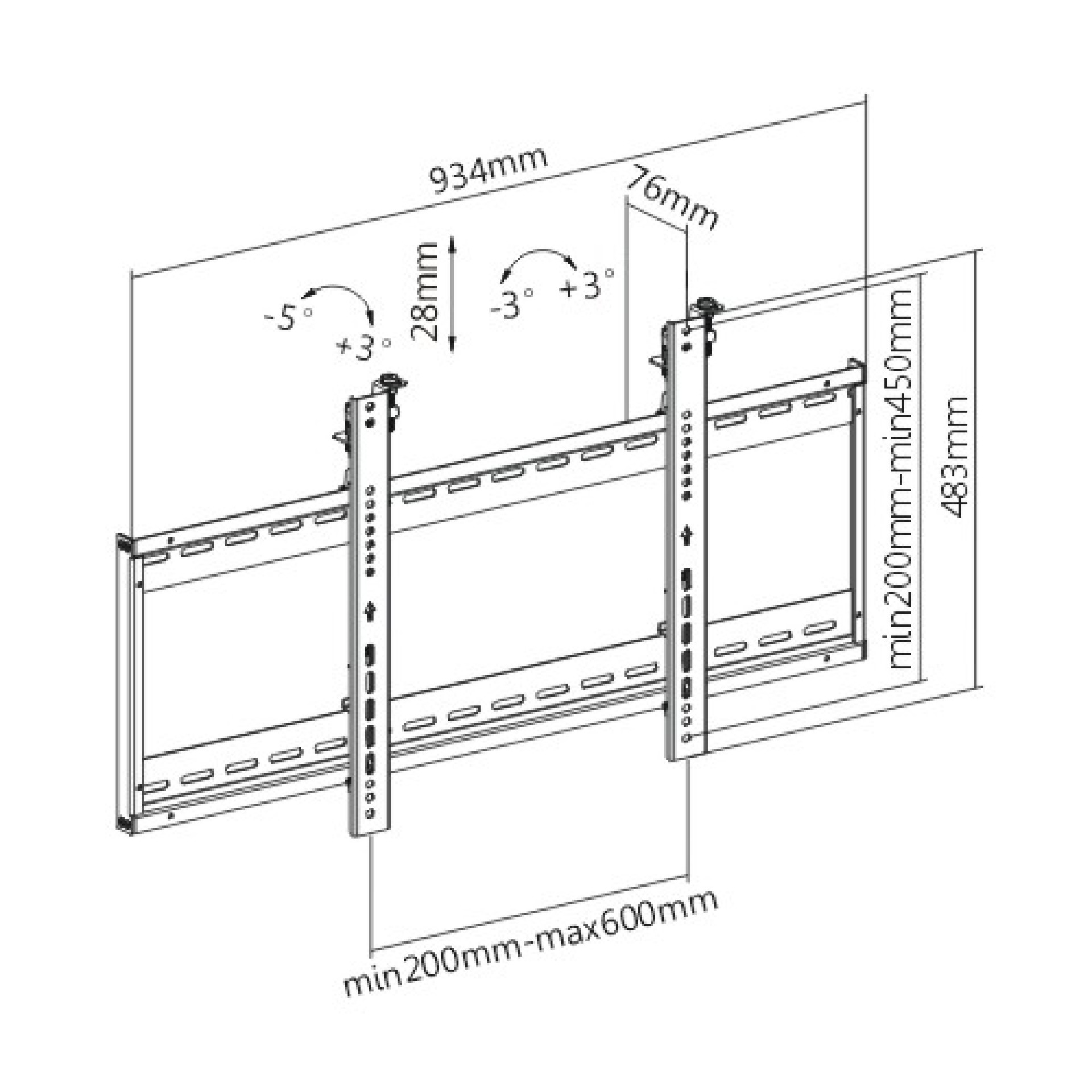 Wall support for 1 LCD TV LED 45"-70", wall distance: 76mm, black