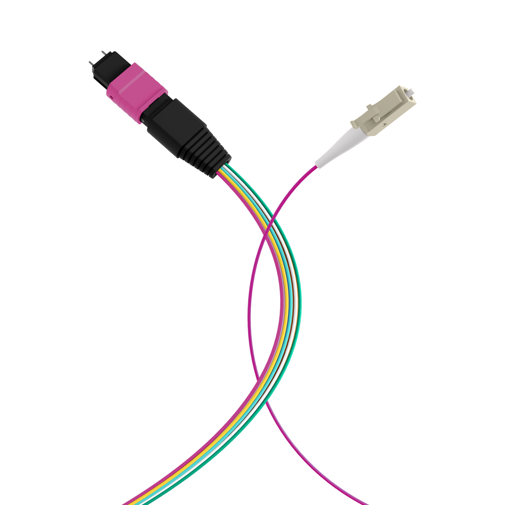 MTP®(M)-LC Fanout cable OM4 12 fibers Typ B LSZH erica-violet 0,4m