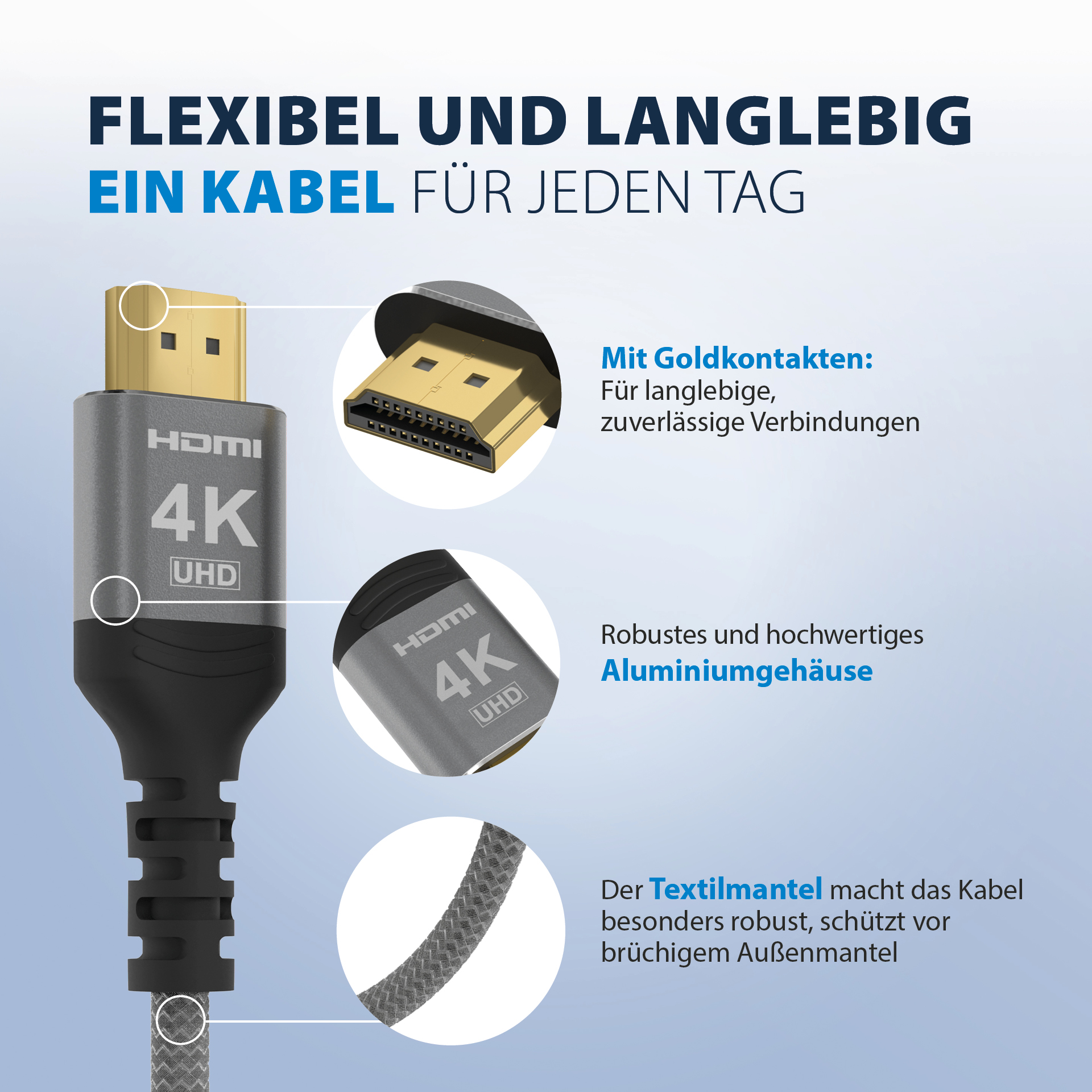 HDMI cable high-speed with Ethernet4K60Hz 18Gbit/s 3m gray comp. with HDMI 2.0