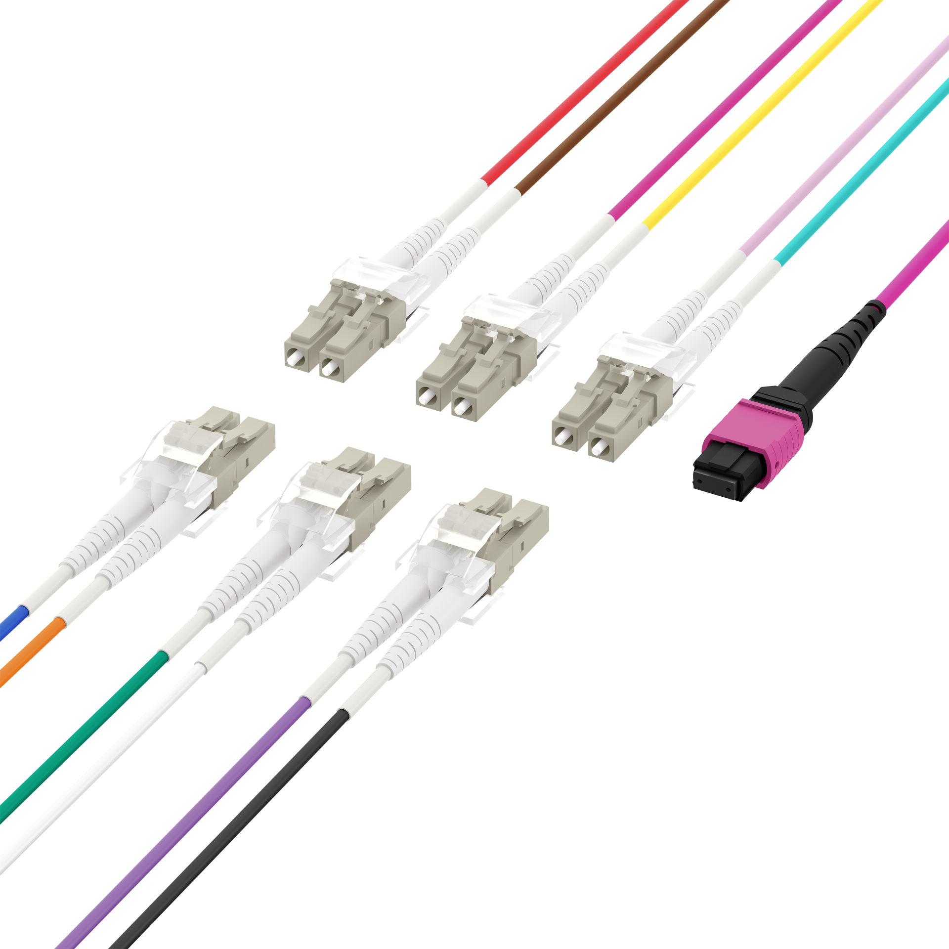 MTP®(F)-LC Trunk cable OM4 12 fibers Typ B LSZH erica-violet 1m