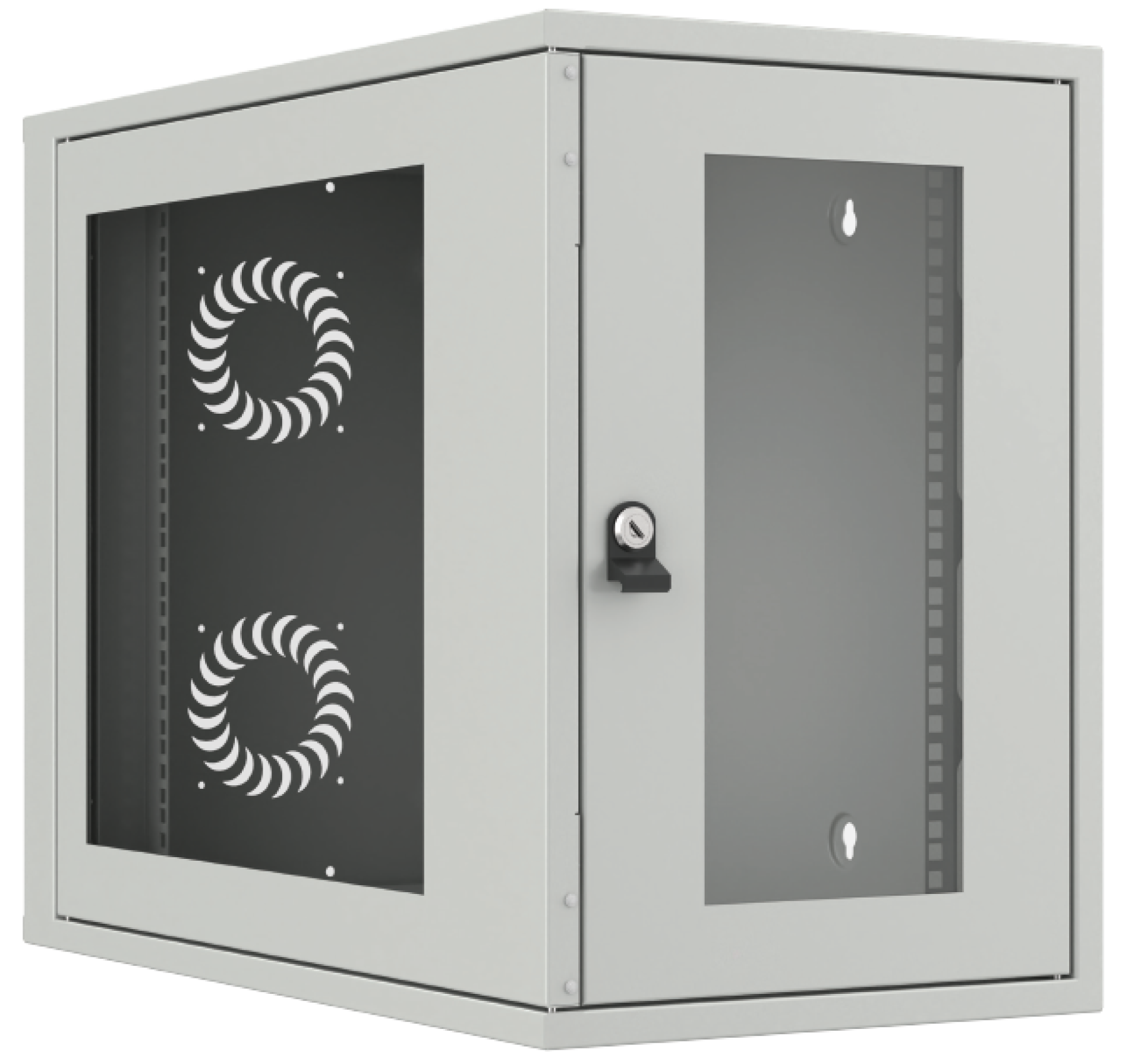 Wall housing 19" 5U vert.+10U hor./10’’ 10U hor., side wall glass, RAL7035