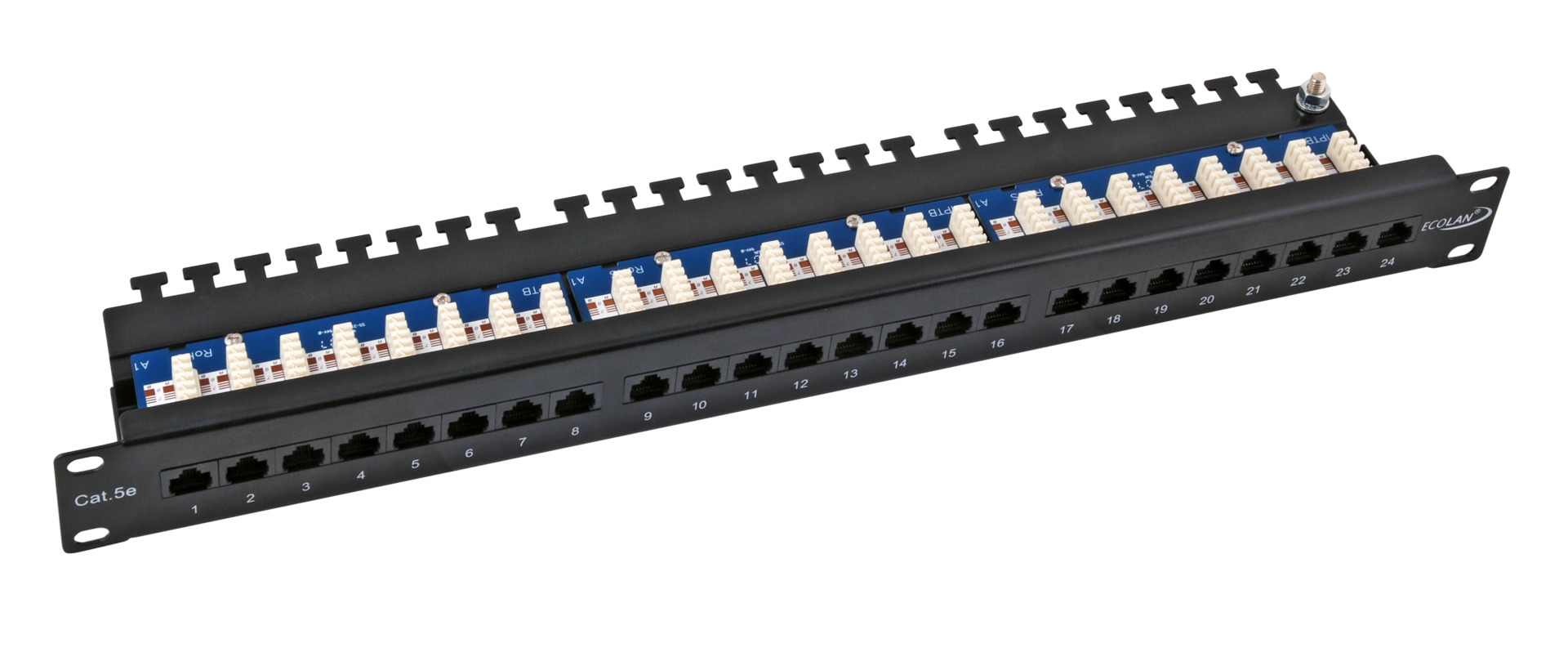 ECOLAN® Patchpanel UTP 24xRJ45 Cat.5e, 19“ 1U, RAL9005 black