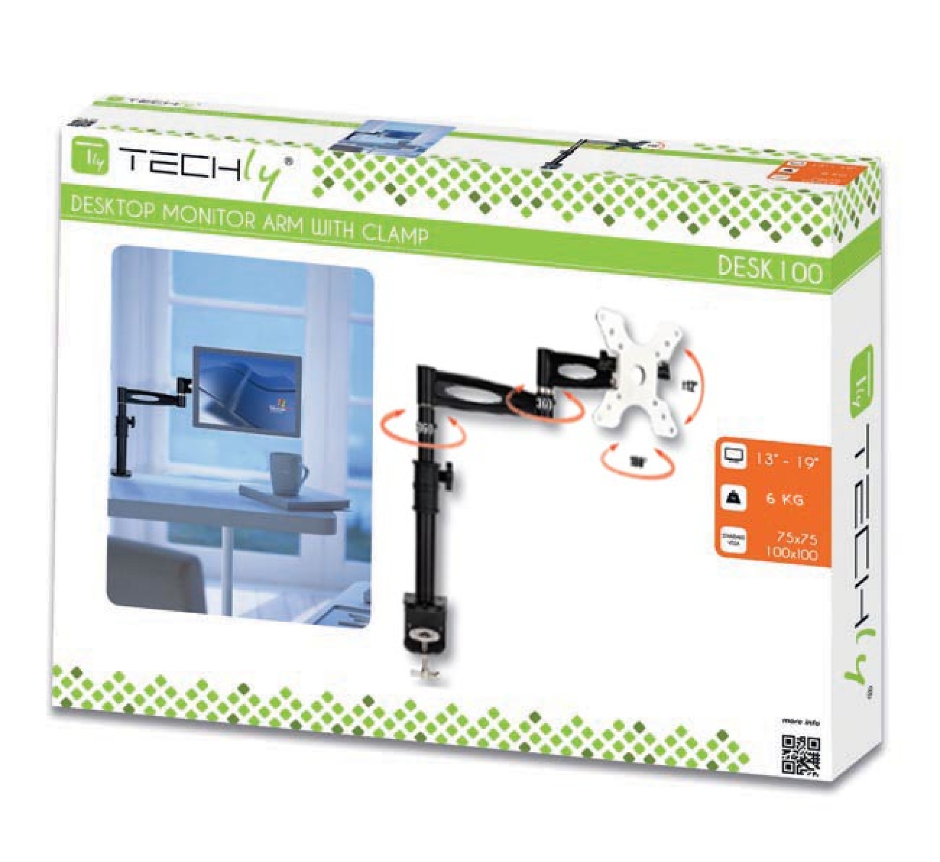 Desk stand for LCD 13"-27", with long arm and clamp