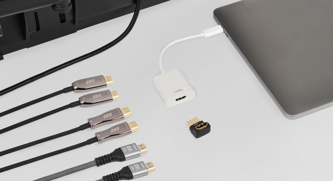 HDMI-kabler og -adaptere i høj kvalitet fra EFB-Elektronik - herunder 8K HDMI, USB-C til HDMI-adapter og retvinklet stik til professionelle AV-forbindelser