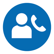 Ikon med person og telefonrør - symbol for personlig kontakt og individuel kundesupport på en blå baggrund