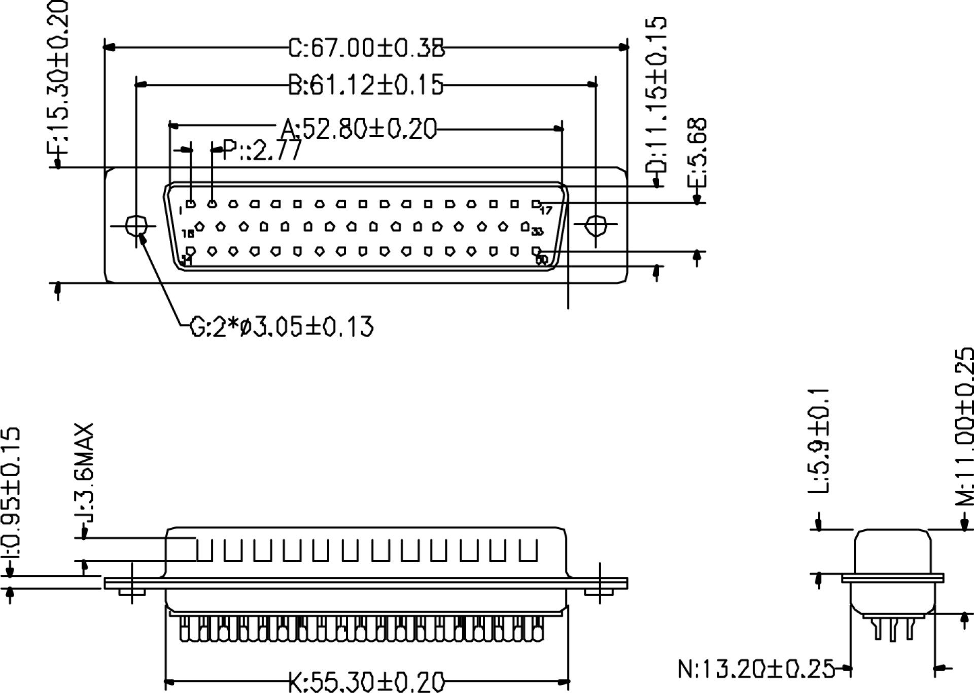 Dsub Solder Plug EDS 09 LL/Z, 50-pole