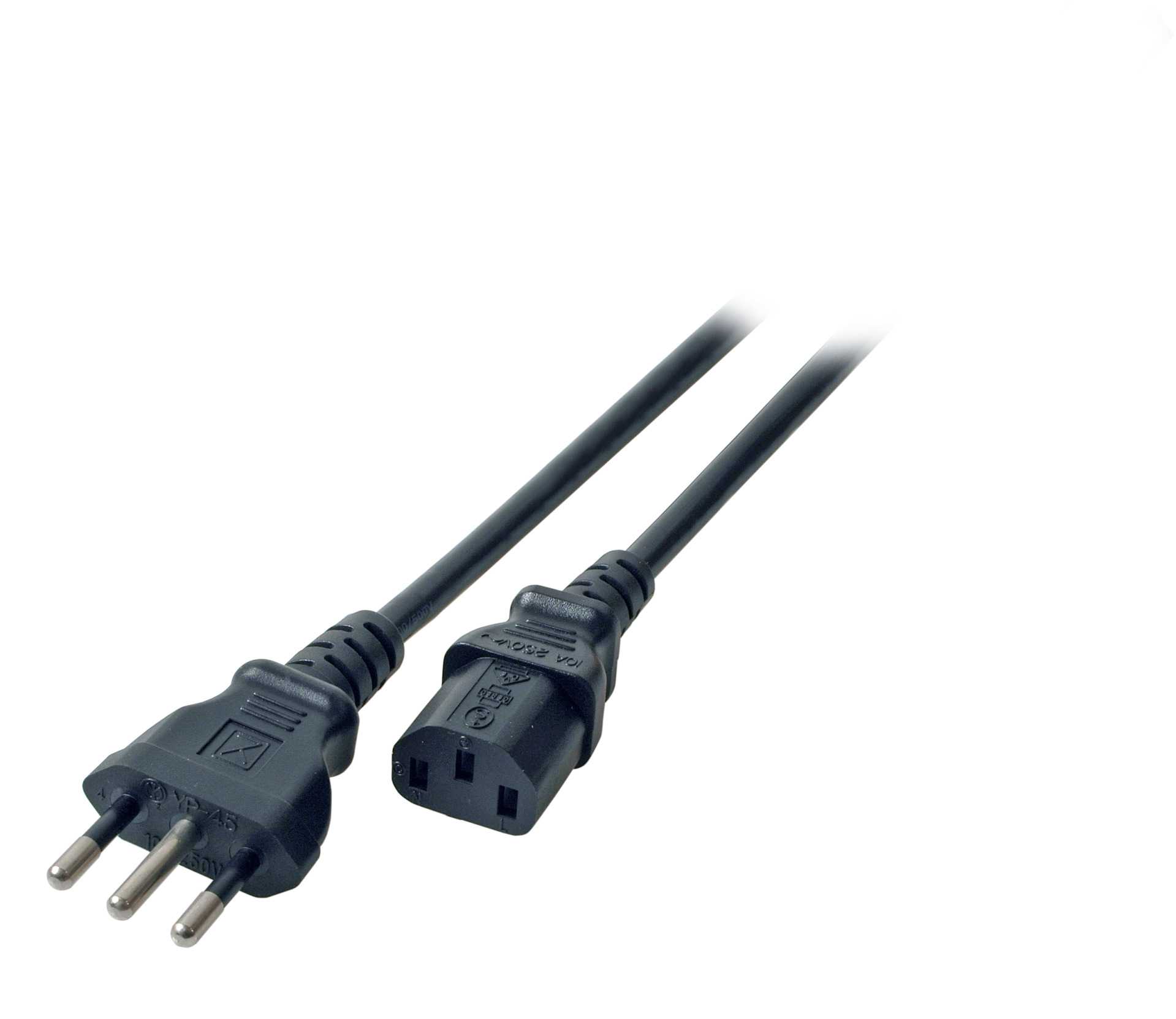 Power Cable Italy Type L - C13 180°, Black, 1.8 m, 3 x 0.75 mm²