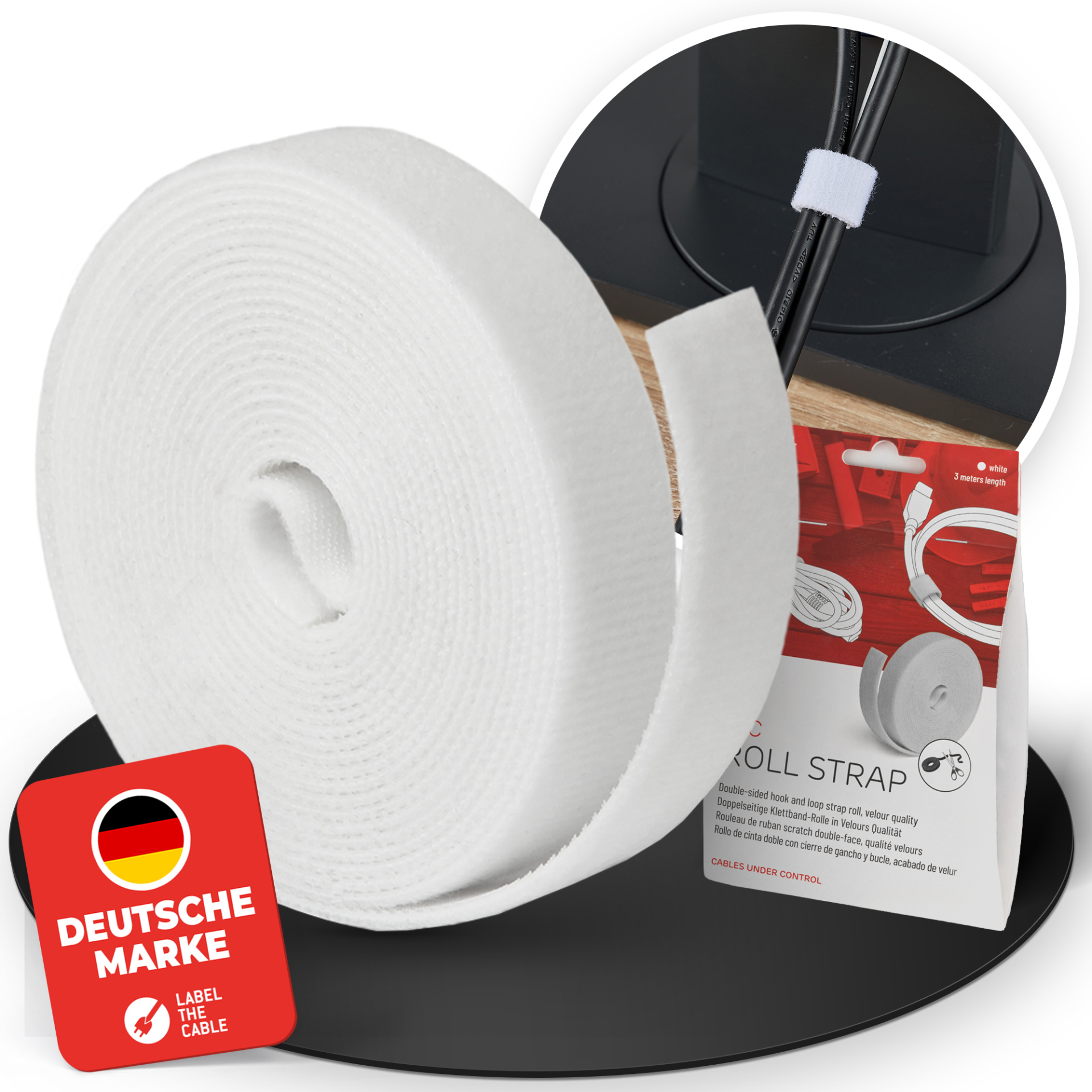 LTC ROLL STRAP, double sided hook and loop roll 3m white