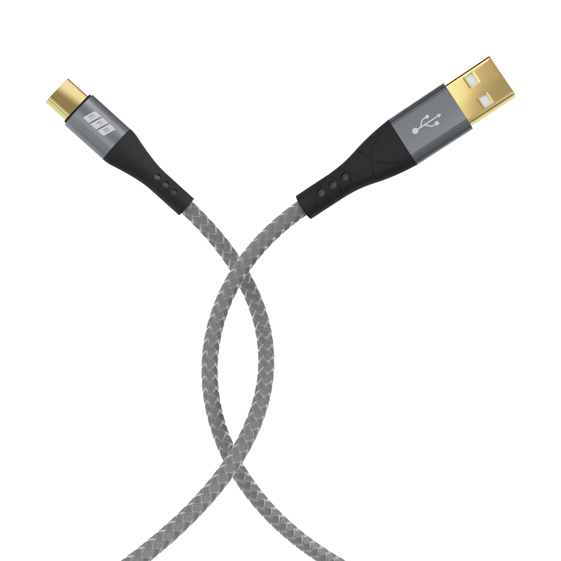 USB-A to USB-C cable set 60W QC 3A 0.5m+1m+2m+3m grey gold contacts textile coat
