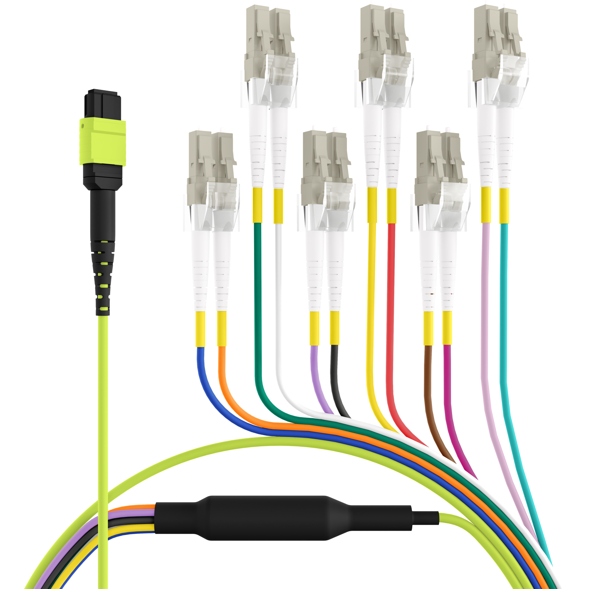 MTP®(F)-LC Trunk cable OM5 12 fibers Typ B LSZH limegreen 10m