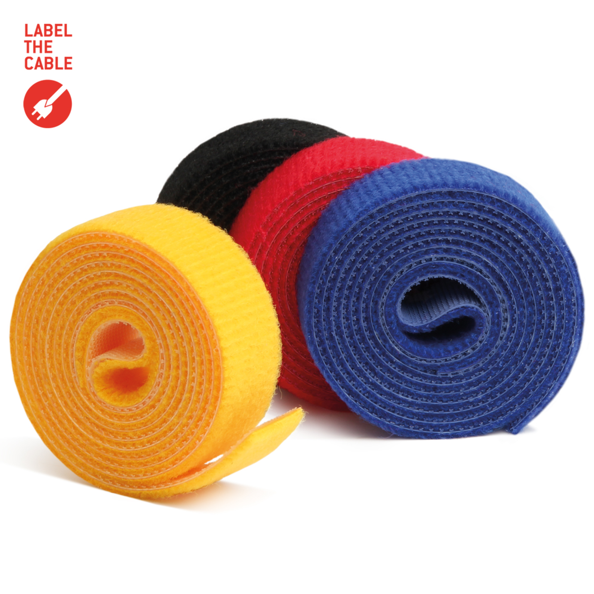 LTC ROLL STRAP, double sided hook and loop roll 4x1m black/yellow/blue/red