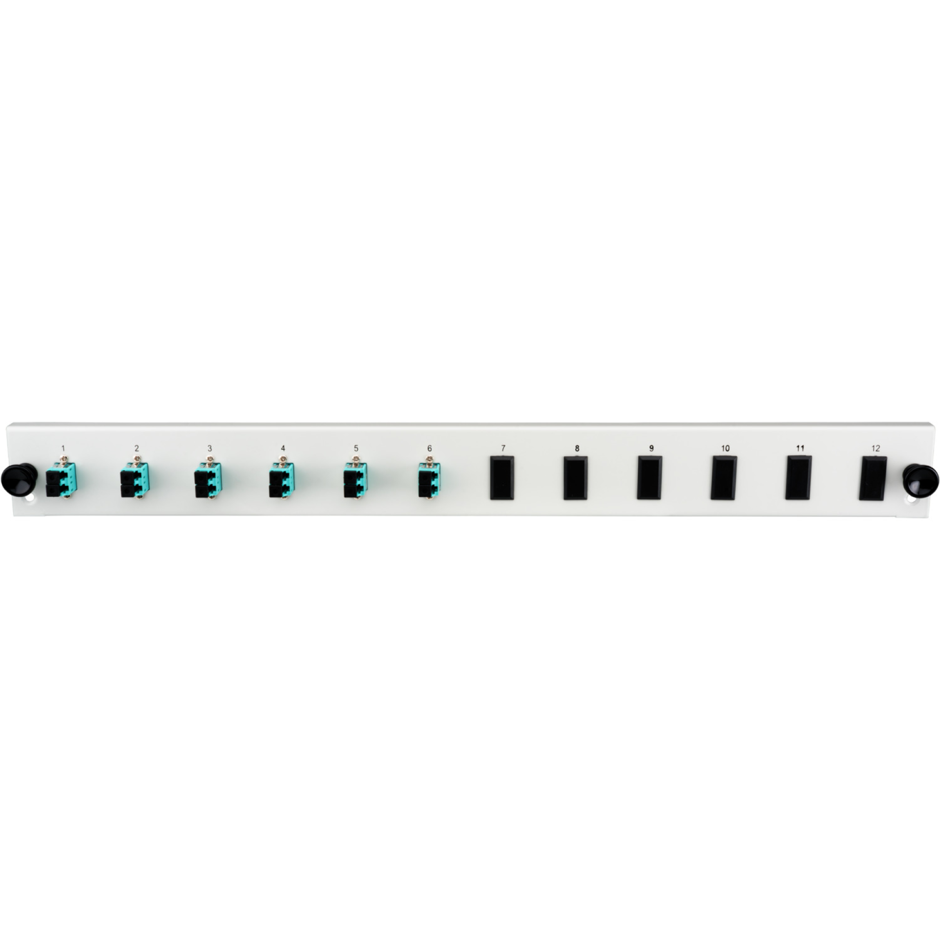 Equiped 12 Port Front Panel with 6x LC Duplex adapter OM4 vertical, grey