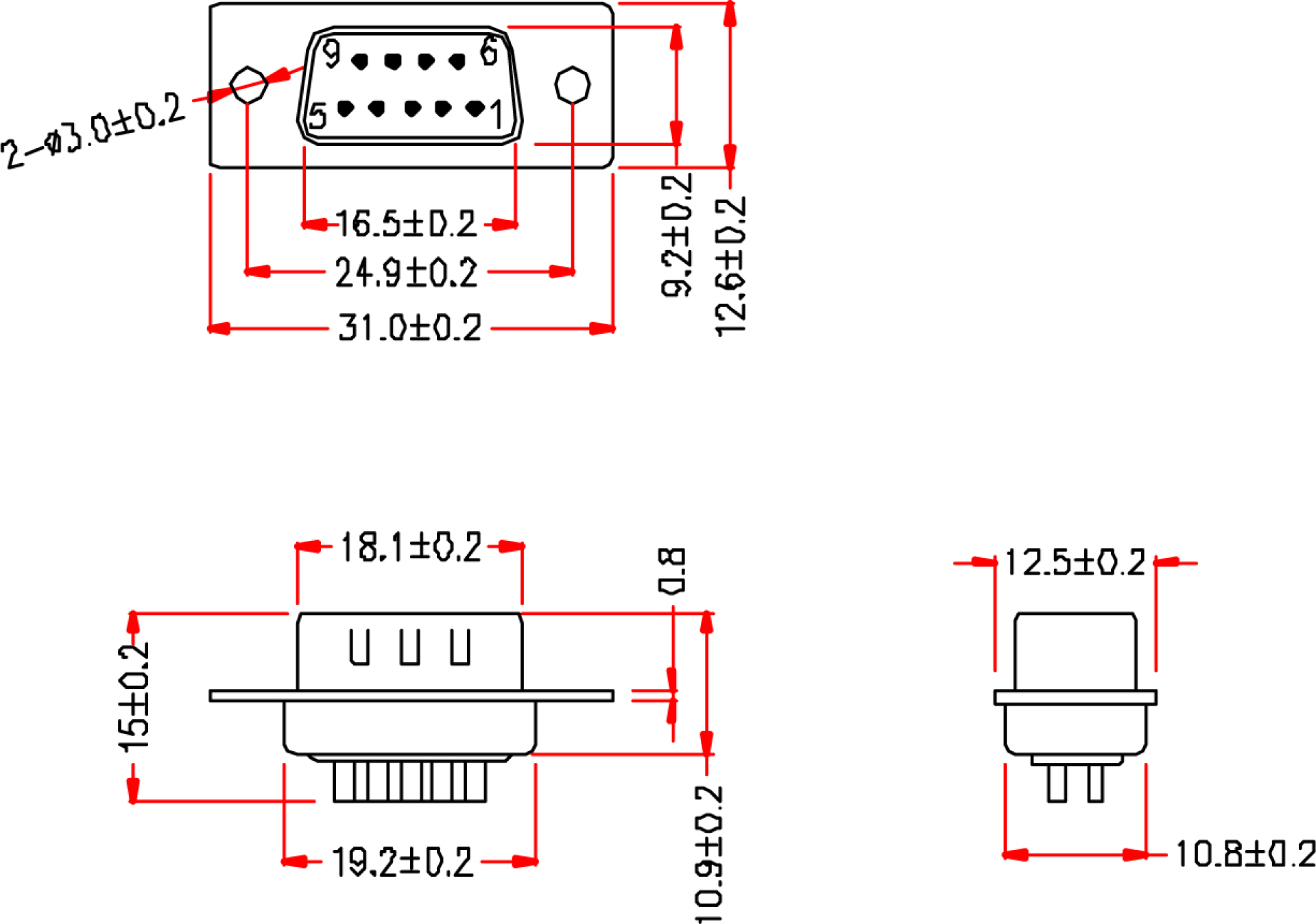 Dsub Solder Plug EDS 09 LL/Z, 09-pole