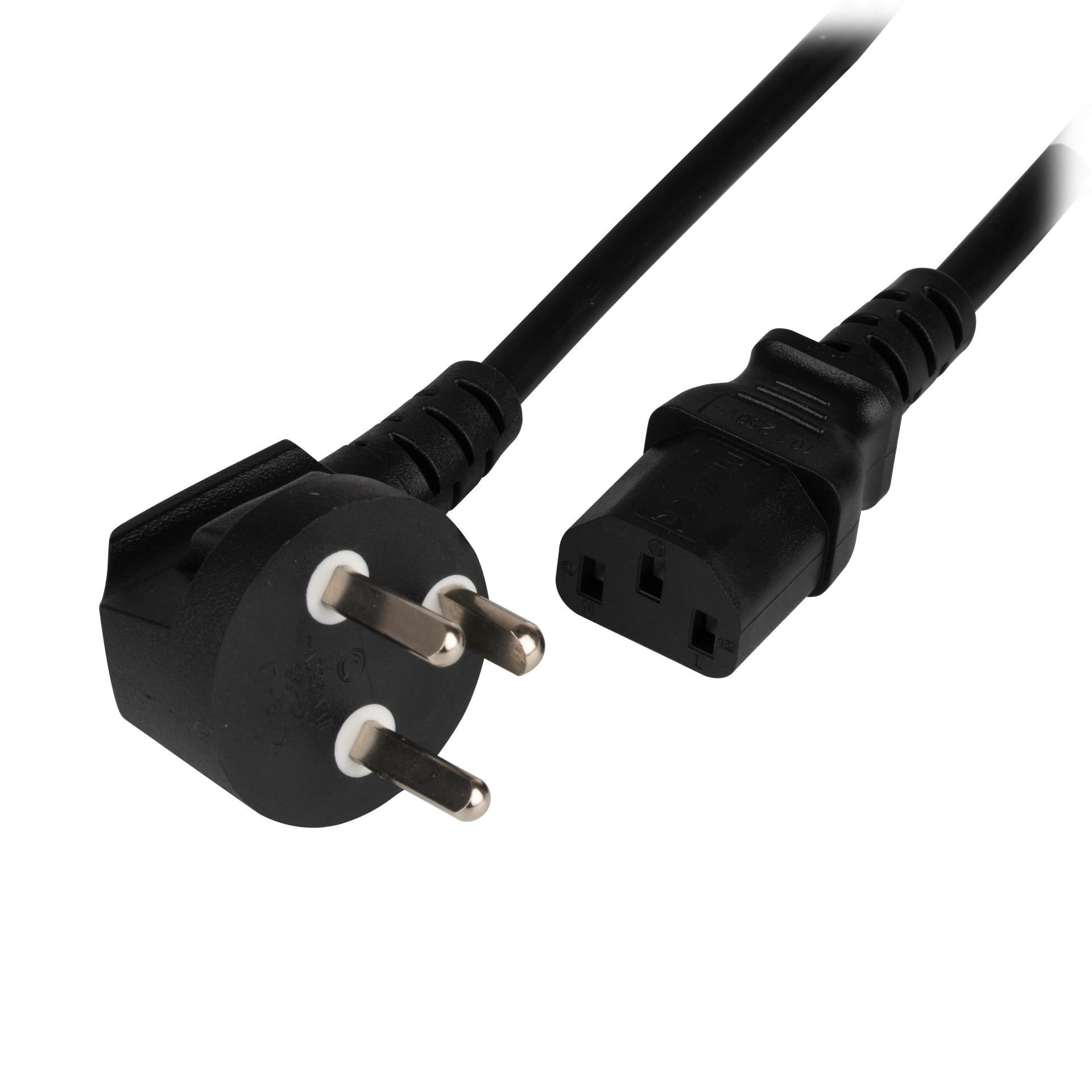 Power Cable Denmark DPin 90° - C13 180°, Black, 3.0 m, 3 x 1.00 mm²