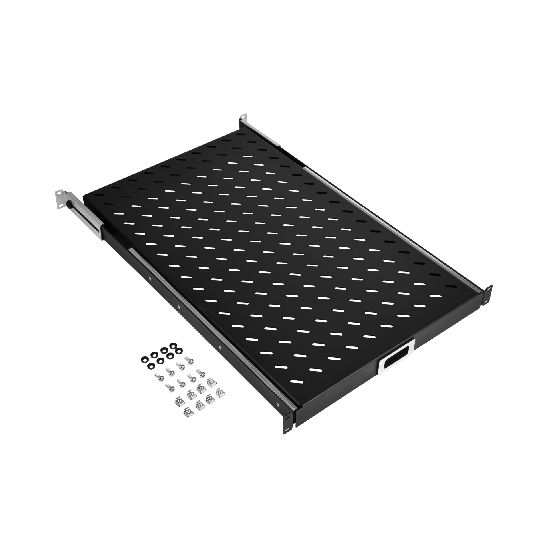 19" 1U Pull-Out Shelf, MD 750..850 mm, Max. Load 30 kg, CD 1000, RAL9005