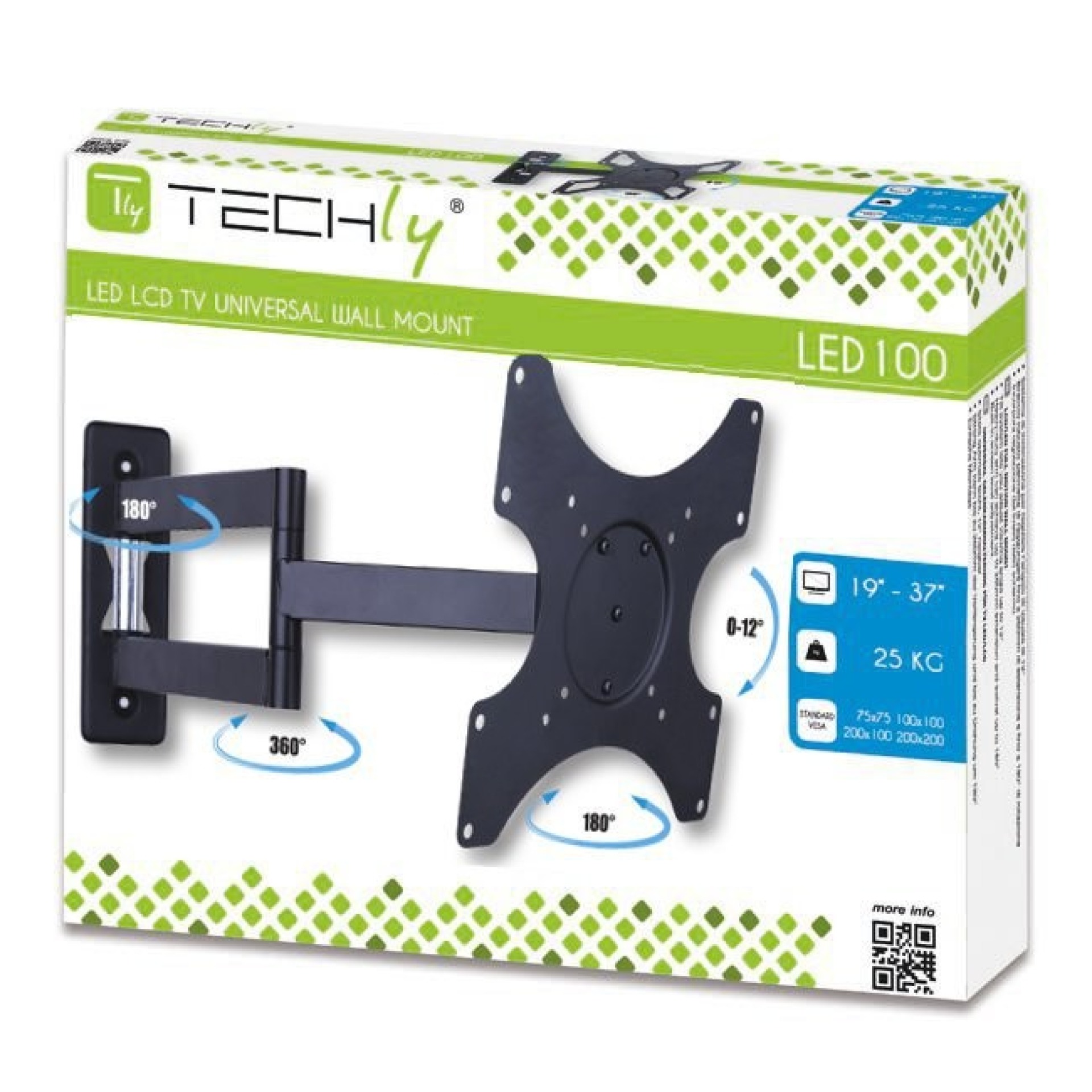 Wall bracket for LCD TV LED 19" - 37" tilting swivel 3 joints black