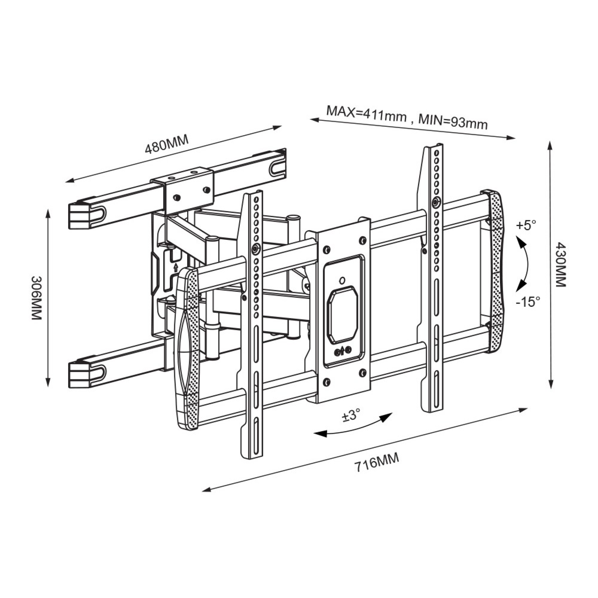 Techly wall bracket with double poor full-motion for 42-75" LCD TV