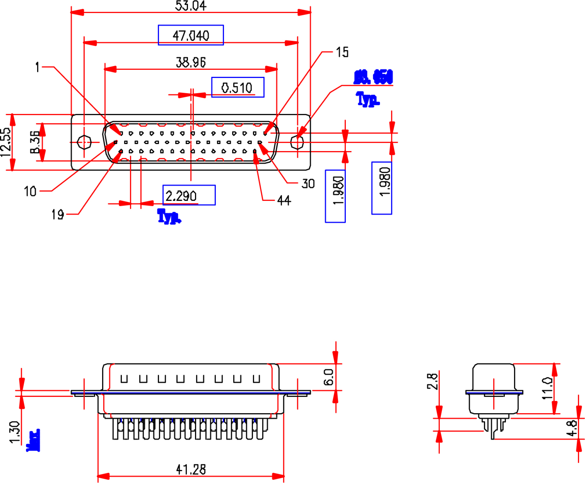 HD-DSub Solder Plug E-HDS 44 LL/Z